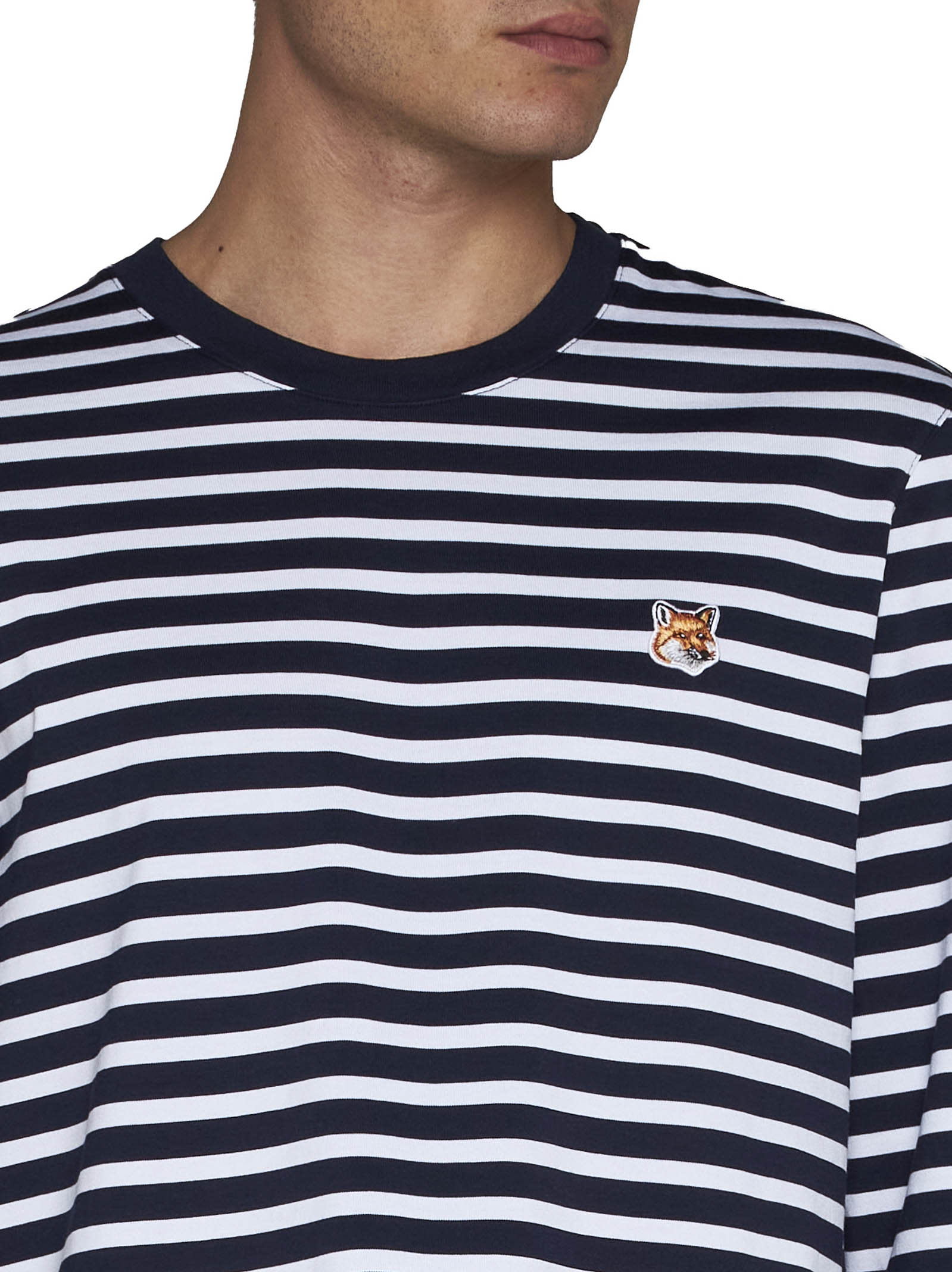 Shop Maison Kitsuné T-shirt In Navy Stripes