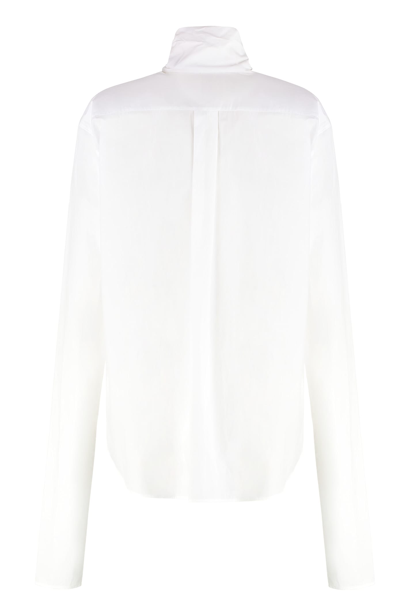 Alberta Ferretti Long Sleeve Collarless Shirt With Scarf Detail In White