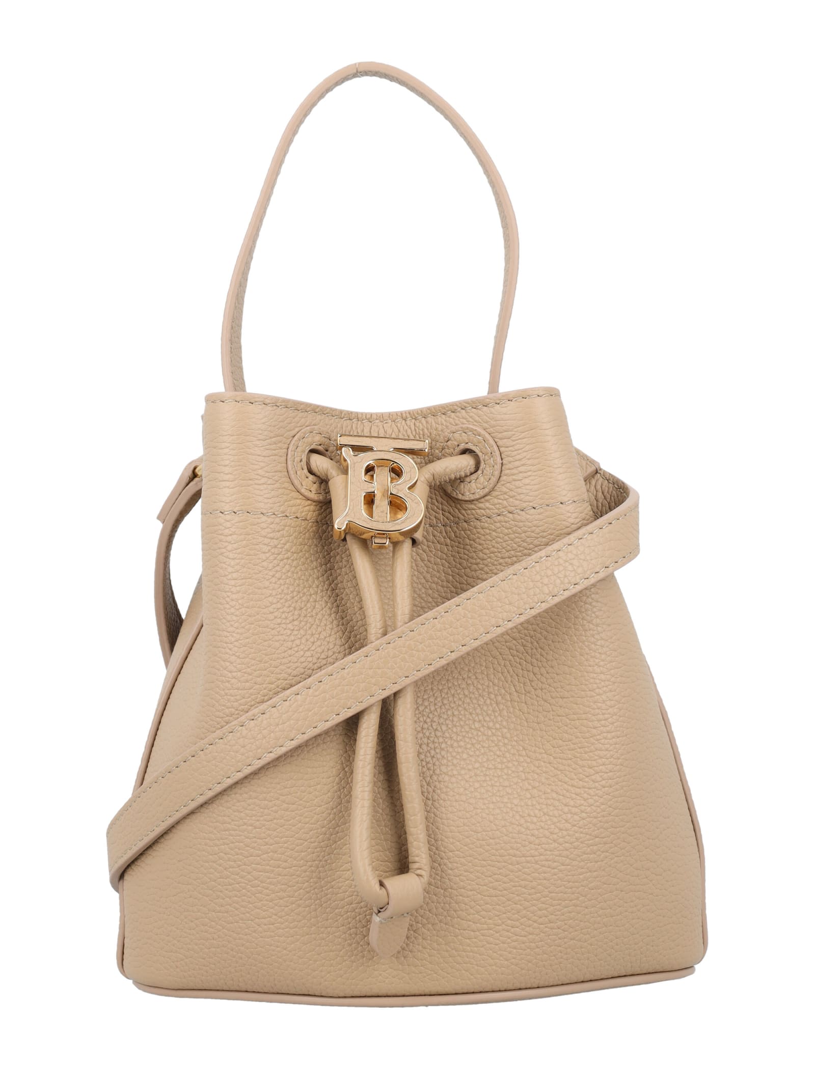 BURBERRY: drawstring bag in grained leather - Beige