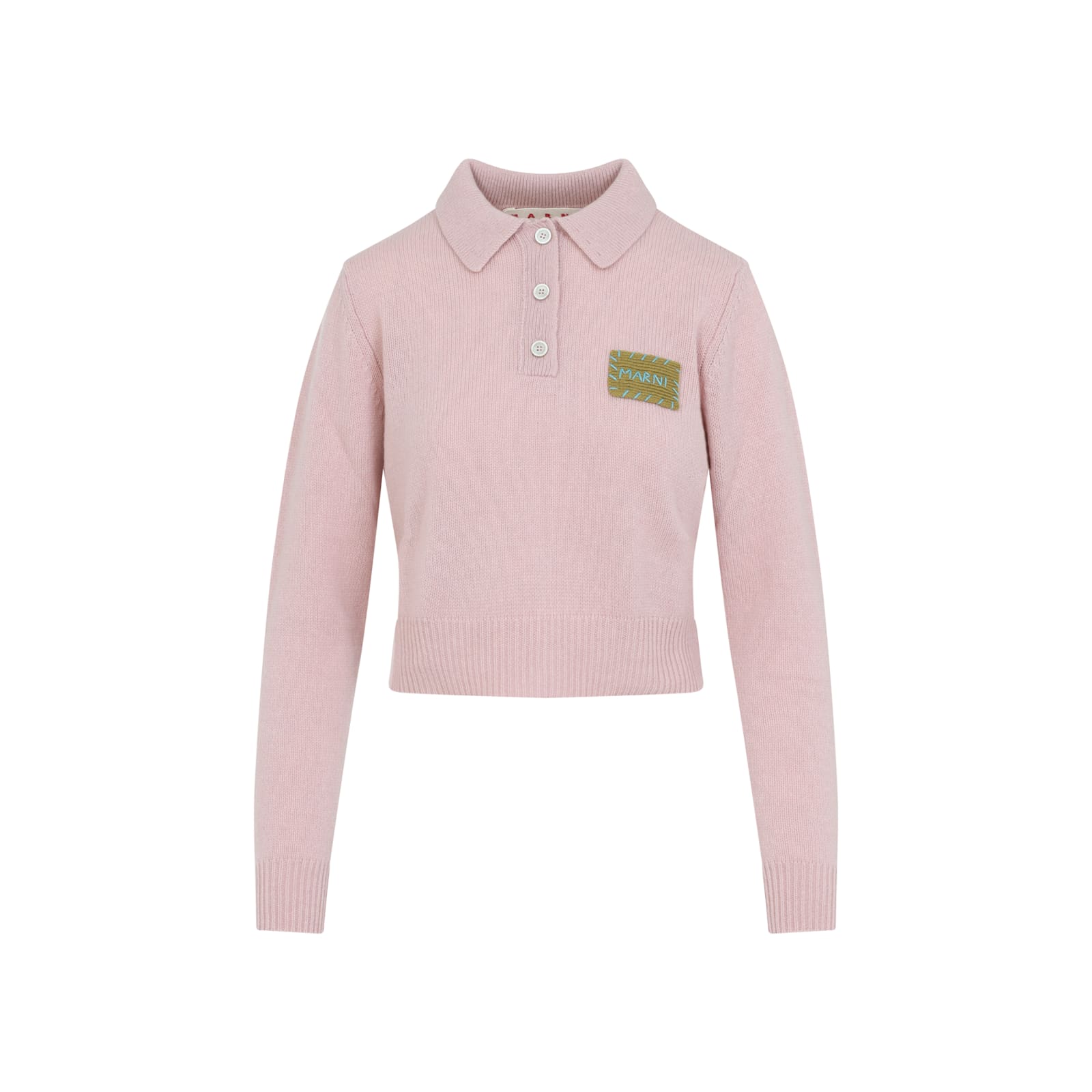 Marni Collared Top With Ribbed Cuffs And Hem In Pink