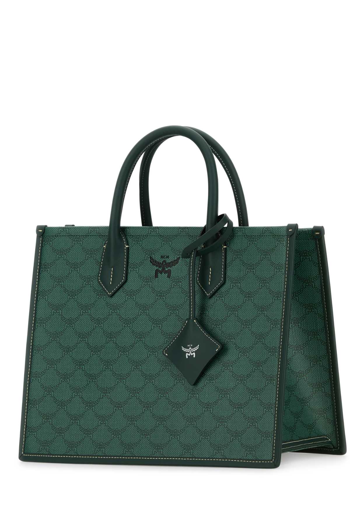 Shop Mcm Printed Canvas Himmel Medium Shopping Bag In Forestgreen