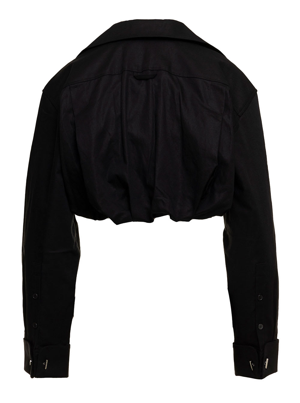 Shop Jacquemus Le Chemise Machou Black Gathered Cropped Shirt In Cotton And Linen Woman