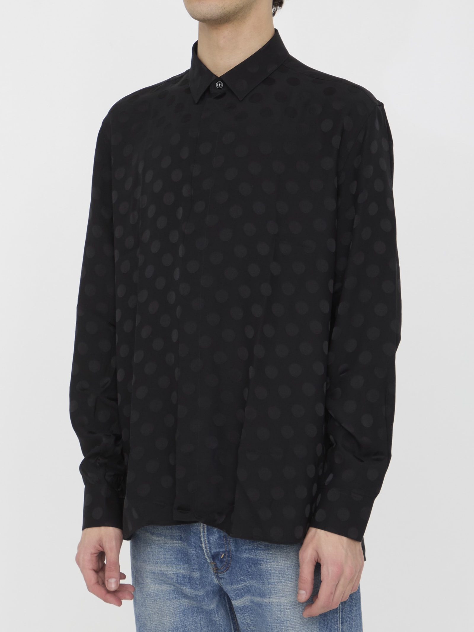 Shop Saint Laurent Polka-dot Silk Shirt In Black