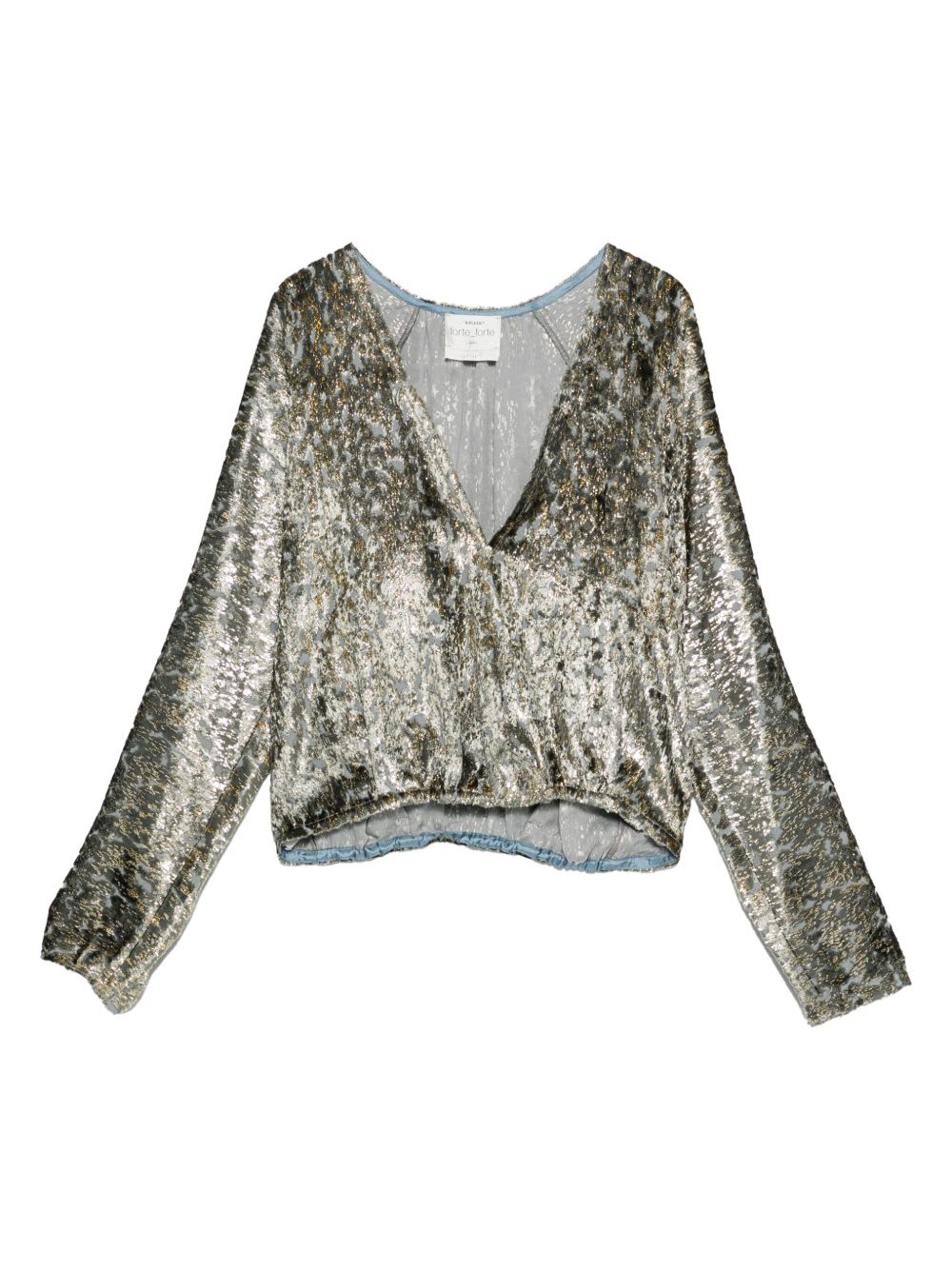 Forte Forte Metallic V-neck Long Sleeve Top In Gray