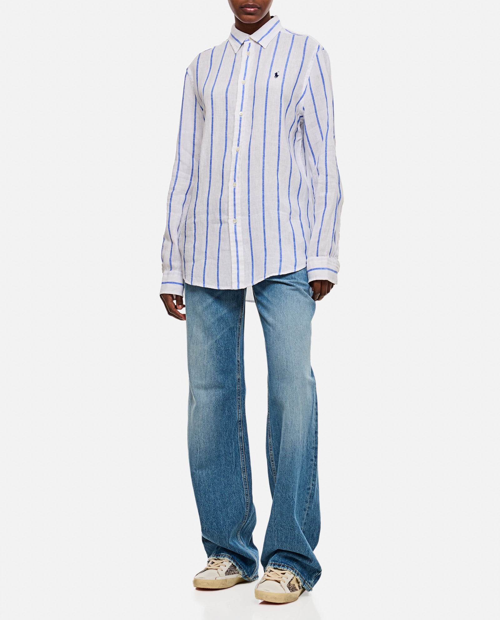 Shop Polo Ralph Lauren Linen Striped Shirt In White