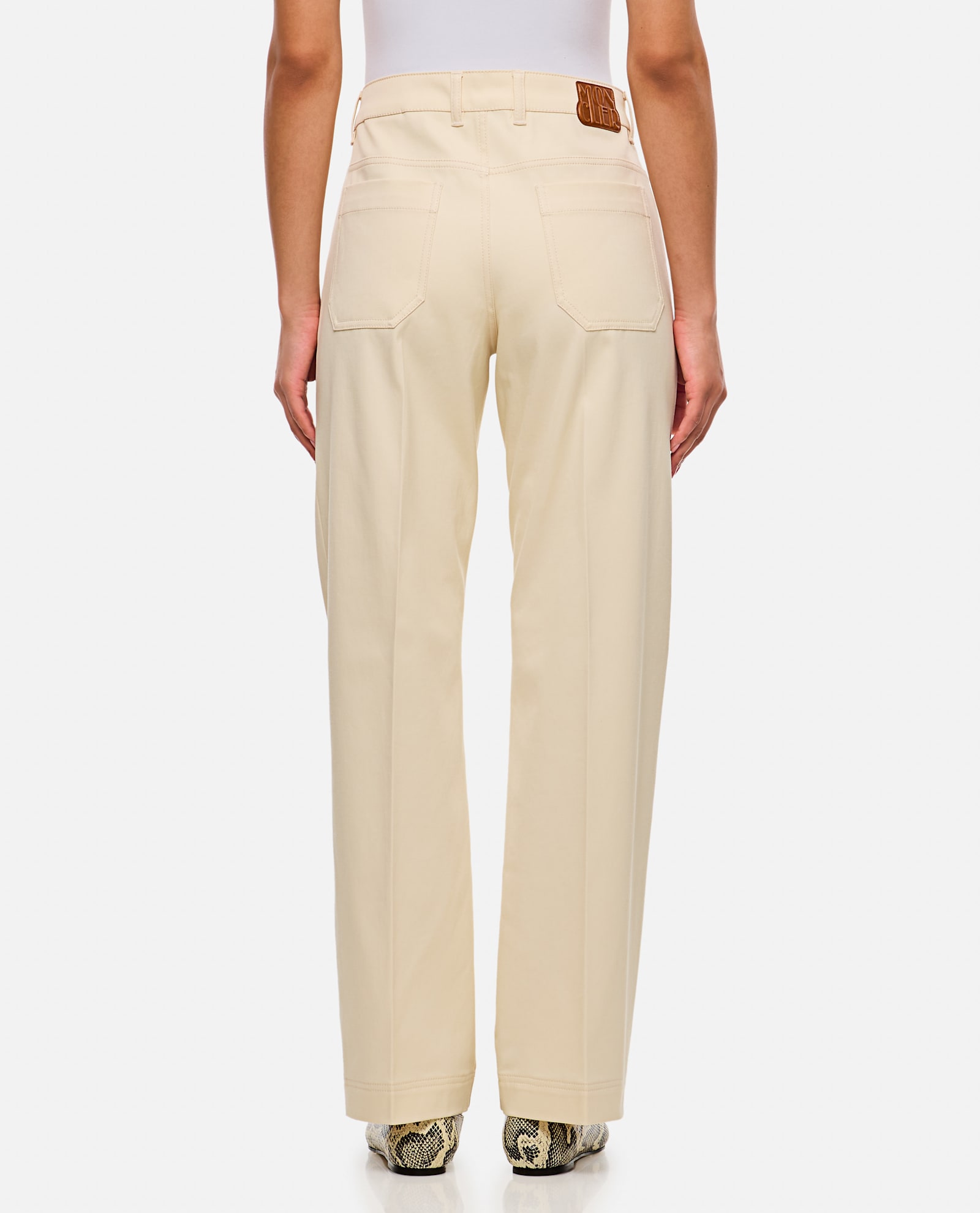 Moncler Sport Trousers With Patch And Elastic Ankle Cuffs In Beige