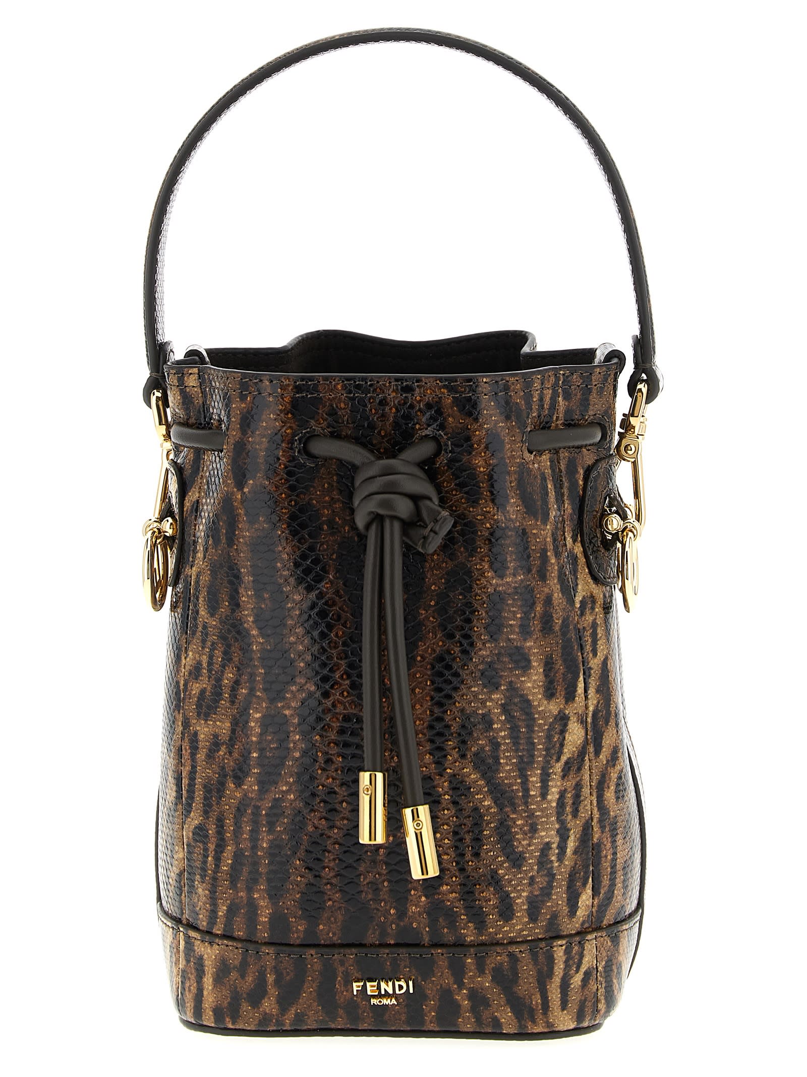 Fendi Mini Bucket Bag Animal Print In Brown