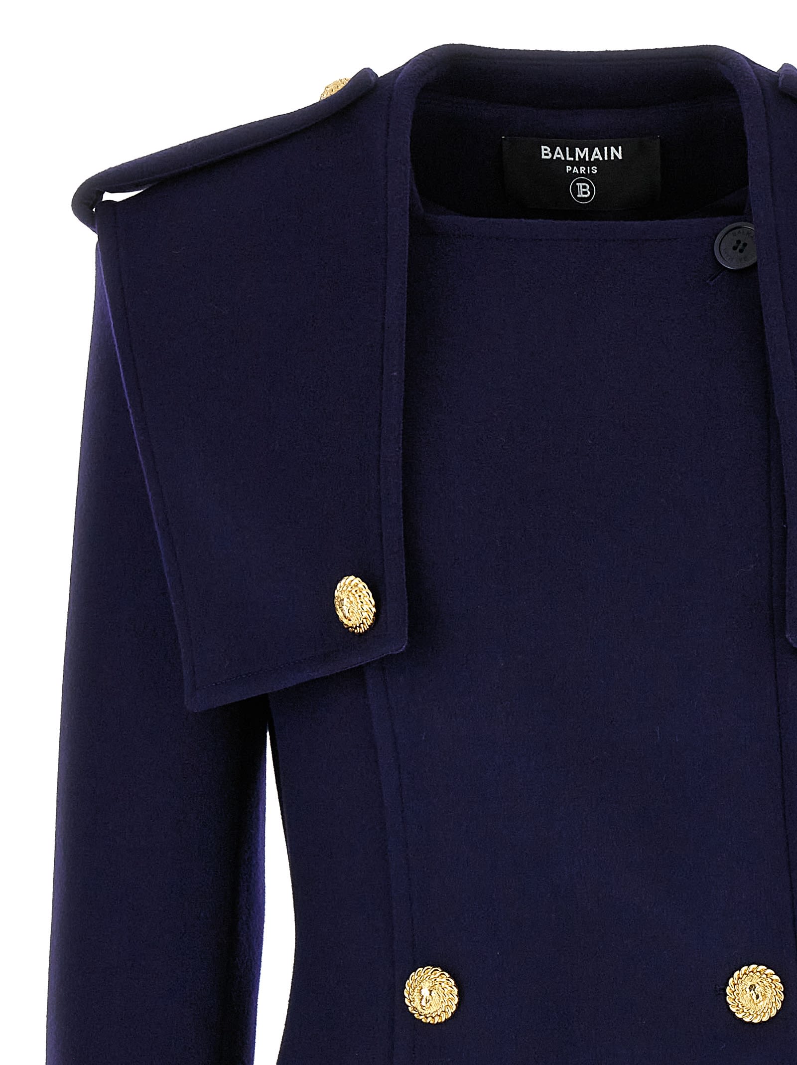 Shop Balmain Double-breasted Long Coat In Blue