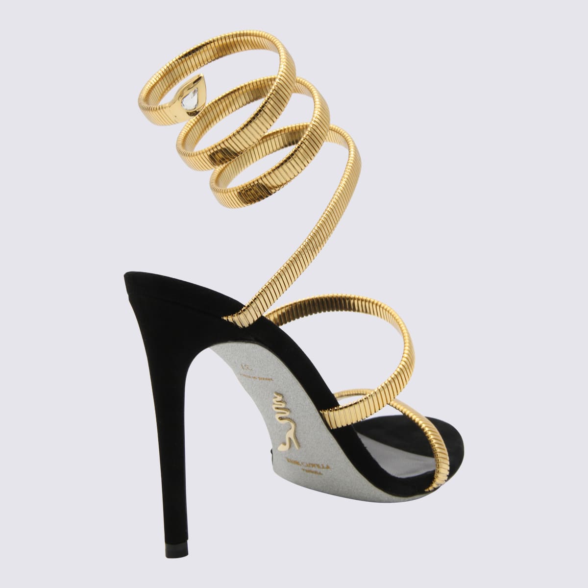 Shop René Caovilla Black Suede And Gold-tone Juniper Sandals