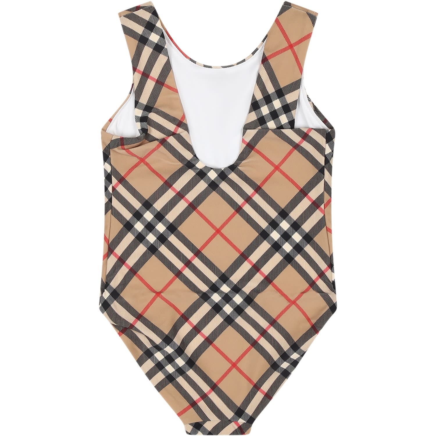 Shop Burberry Beige Swimsuit For Baby Girl With Iconic Check In Archive Beige
