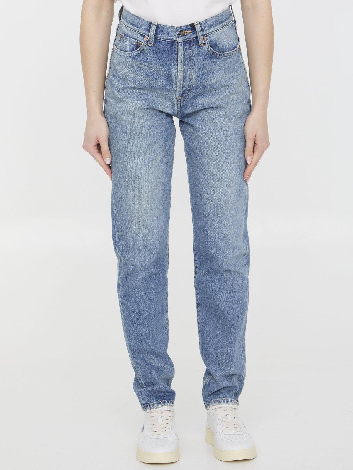 Shop Saint Laurent Button Detailed Skinny Jeans In Denim Blue