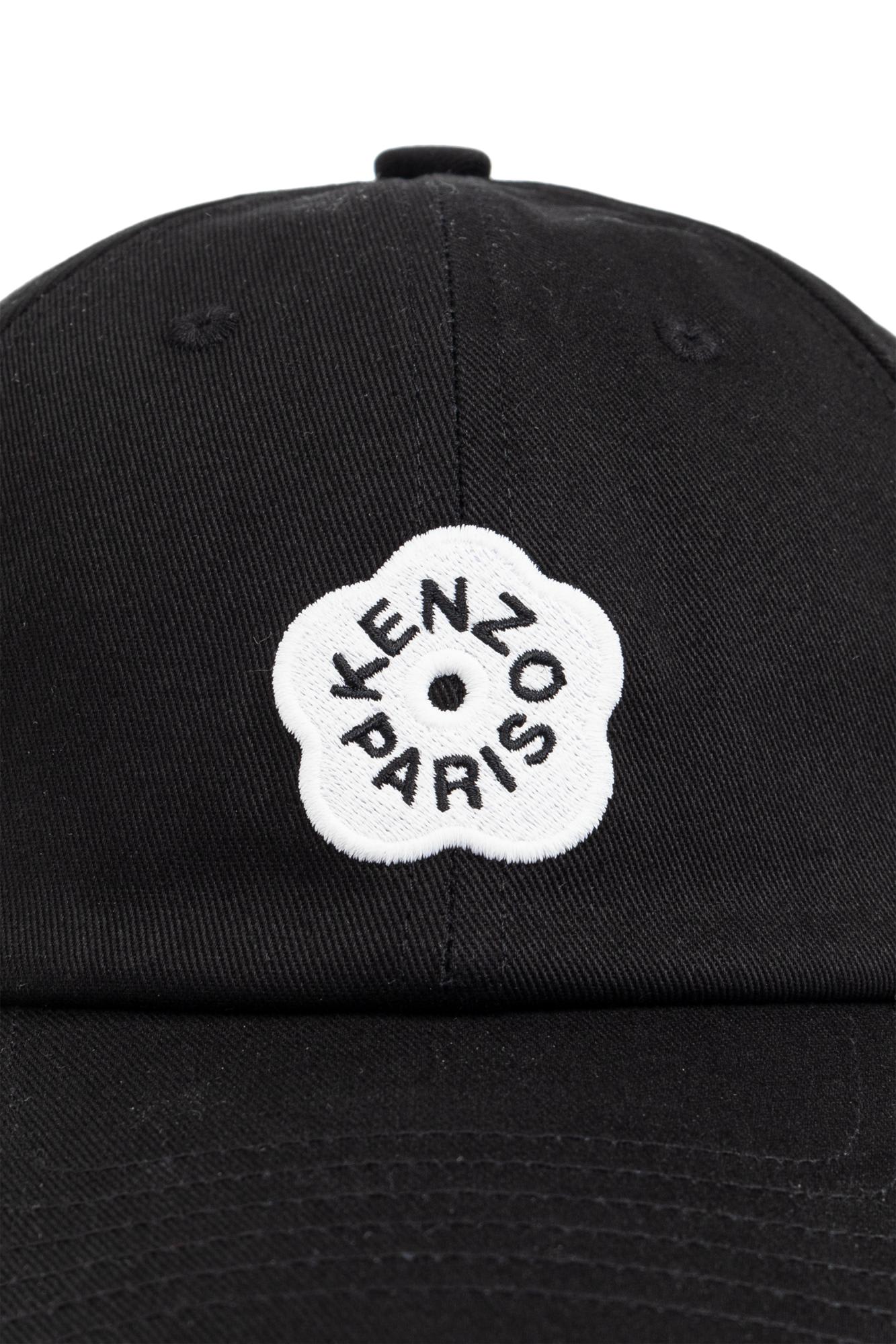 Kenzo Black Cap With Floral Logo In Black