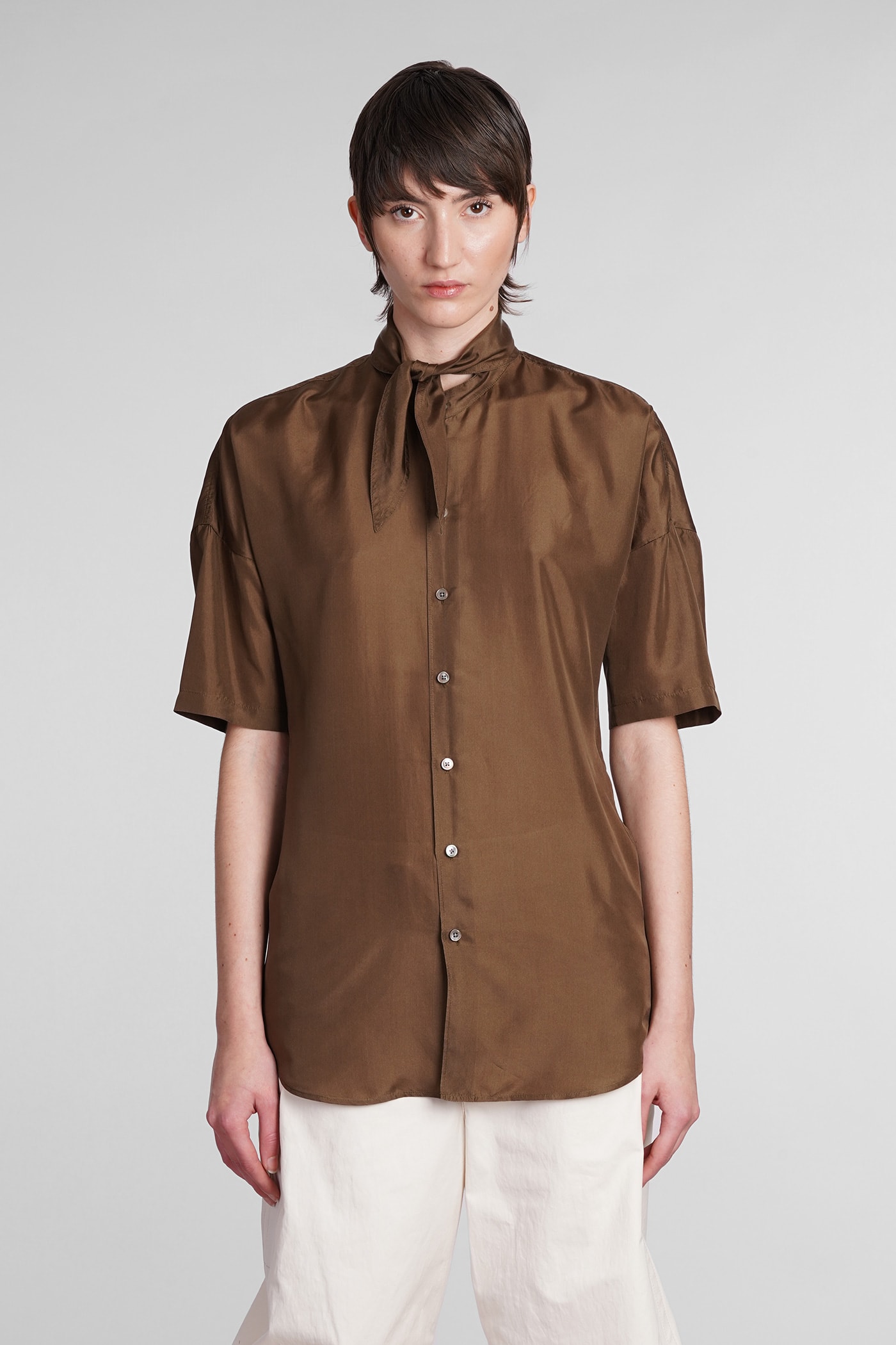 LEMAIRE SHIRT IN BROWN SILK