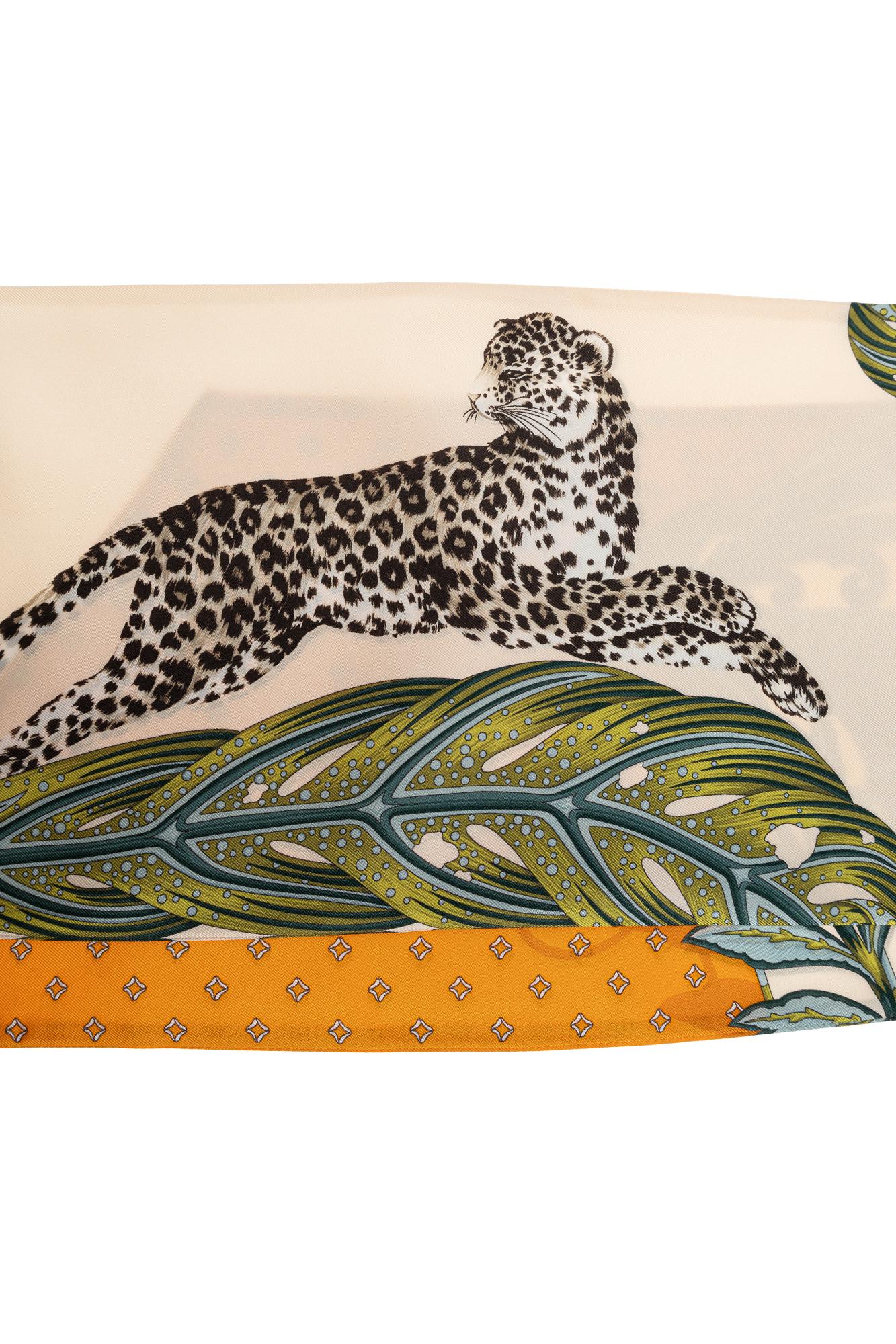 Ferragamo Leaf And Leopard Print Silk Scarf In Green