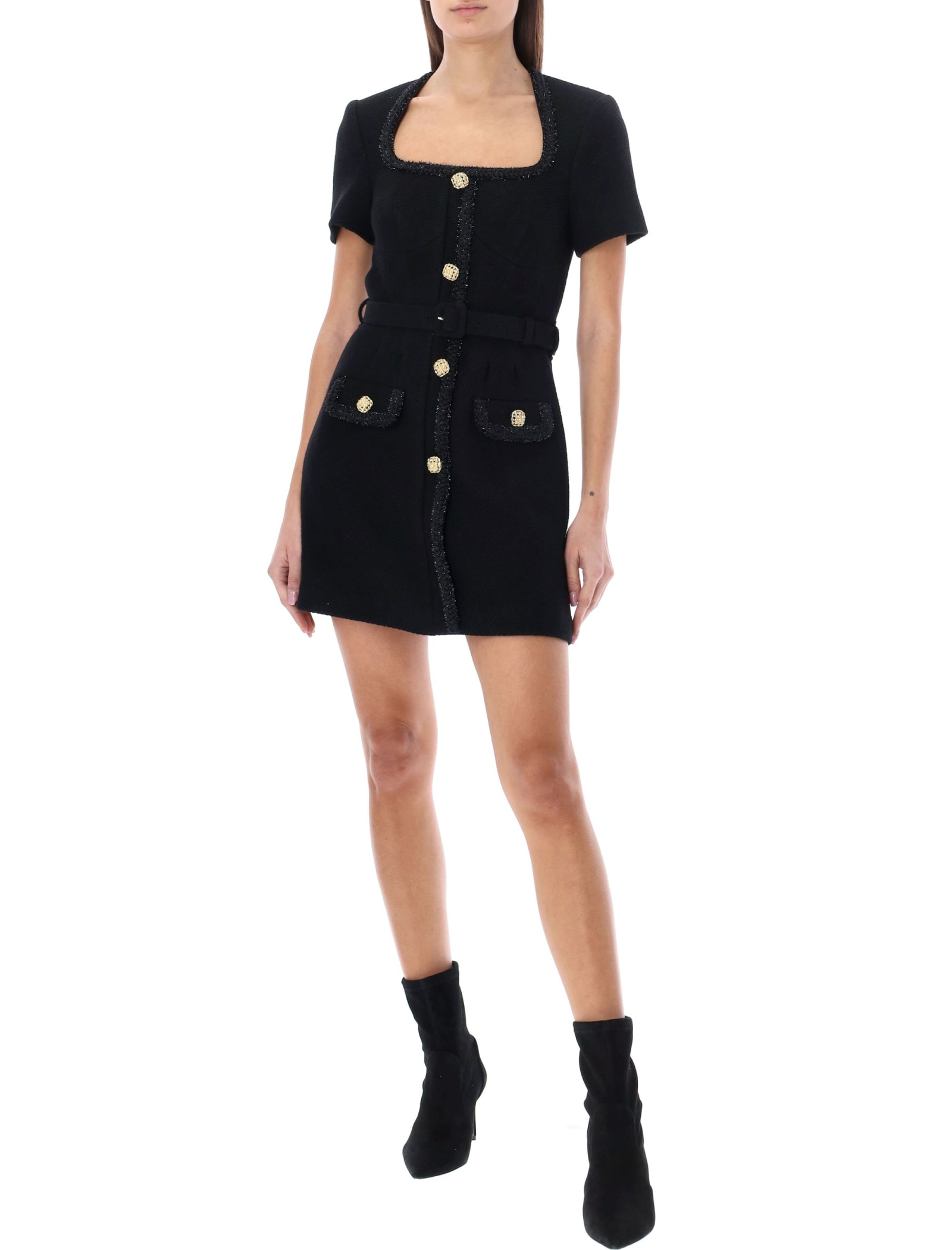 Self-portrait Textured Woven Mini Dress In Black Self-portrait Textured Woven Mini Dress In Black