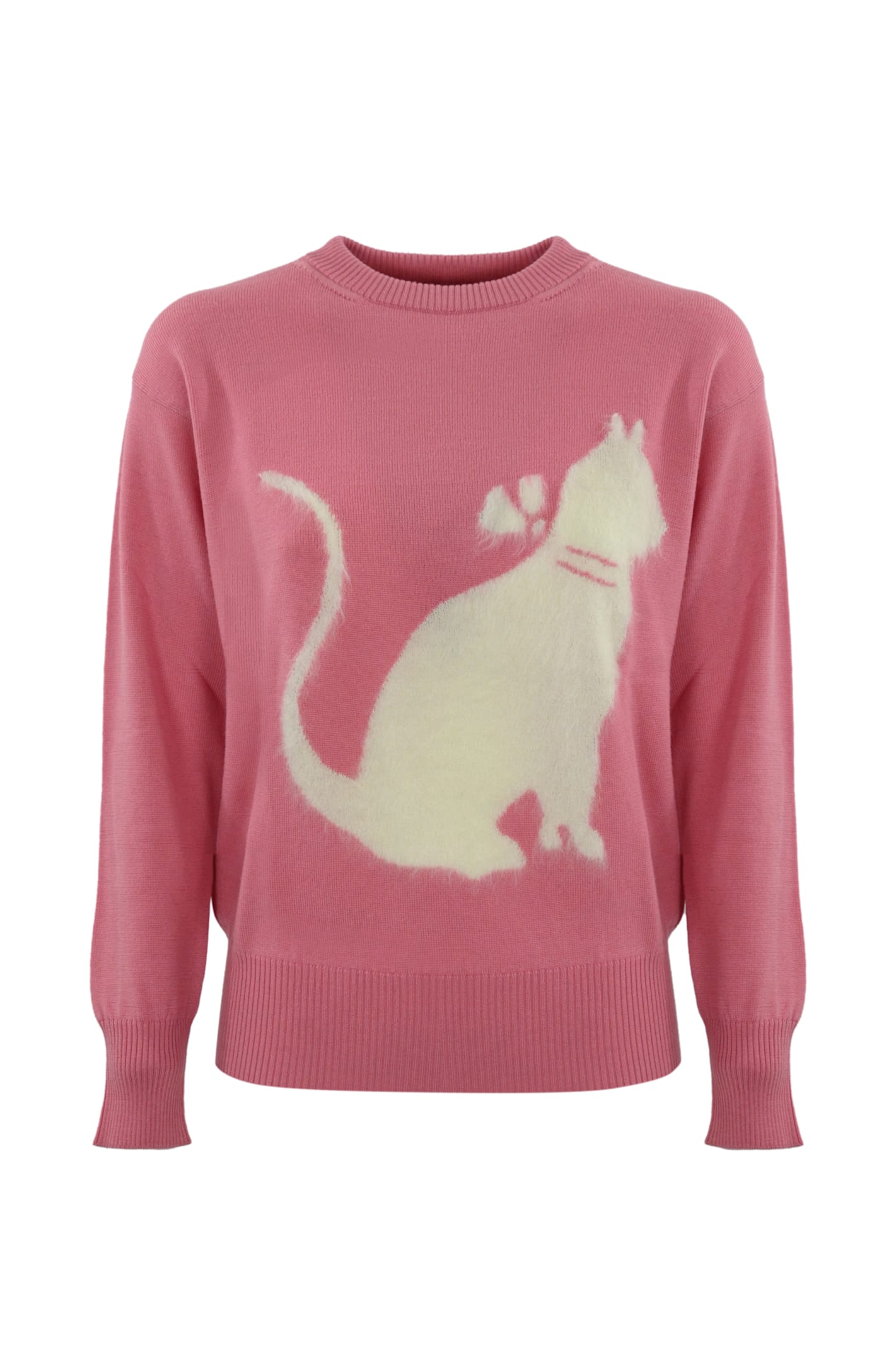 Shop Max Mara Hot Mohair Sweater With Cat Design In Peonia Unito