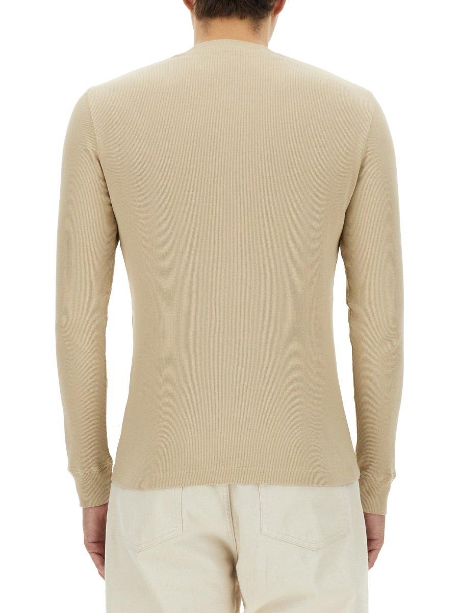 Shop Tom Ford Fine-ribbed Logo Embroidered T-shirt In Beige