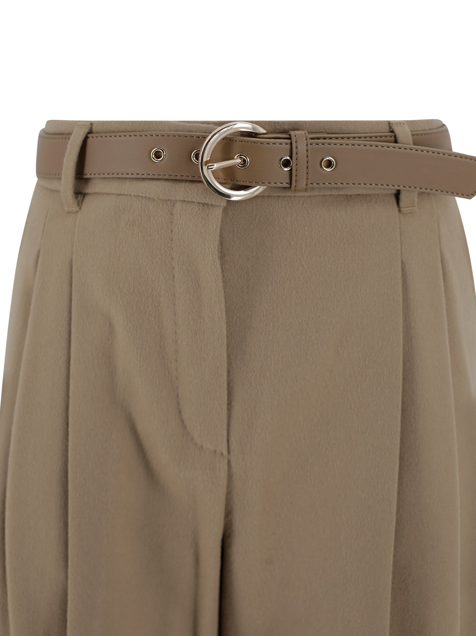 Max Mara Flowing Trousers In Pure Wool In Brown