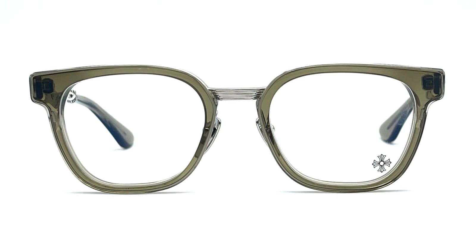Shop Chrome Hearts Duck Butter - Army / Shiny Silver Rx Glasses In Olive Green