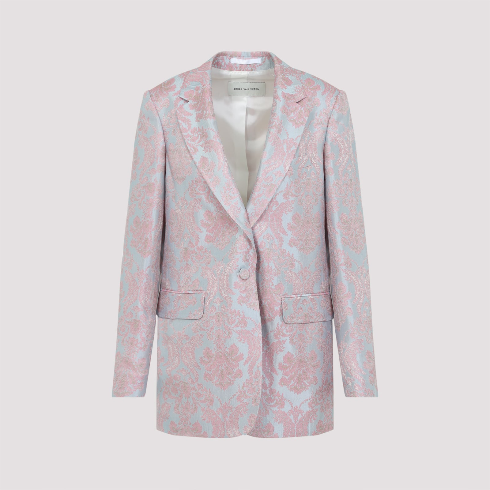 Dries Van Noten Tailored Blazer With Damask Pattern In Light Blue