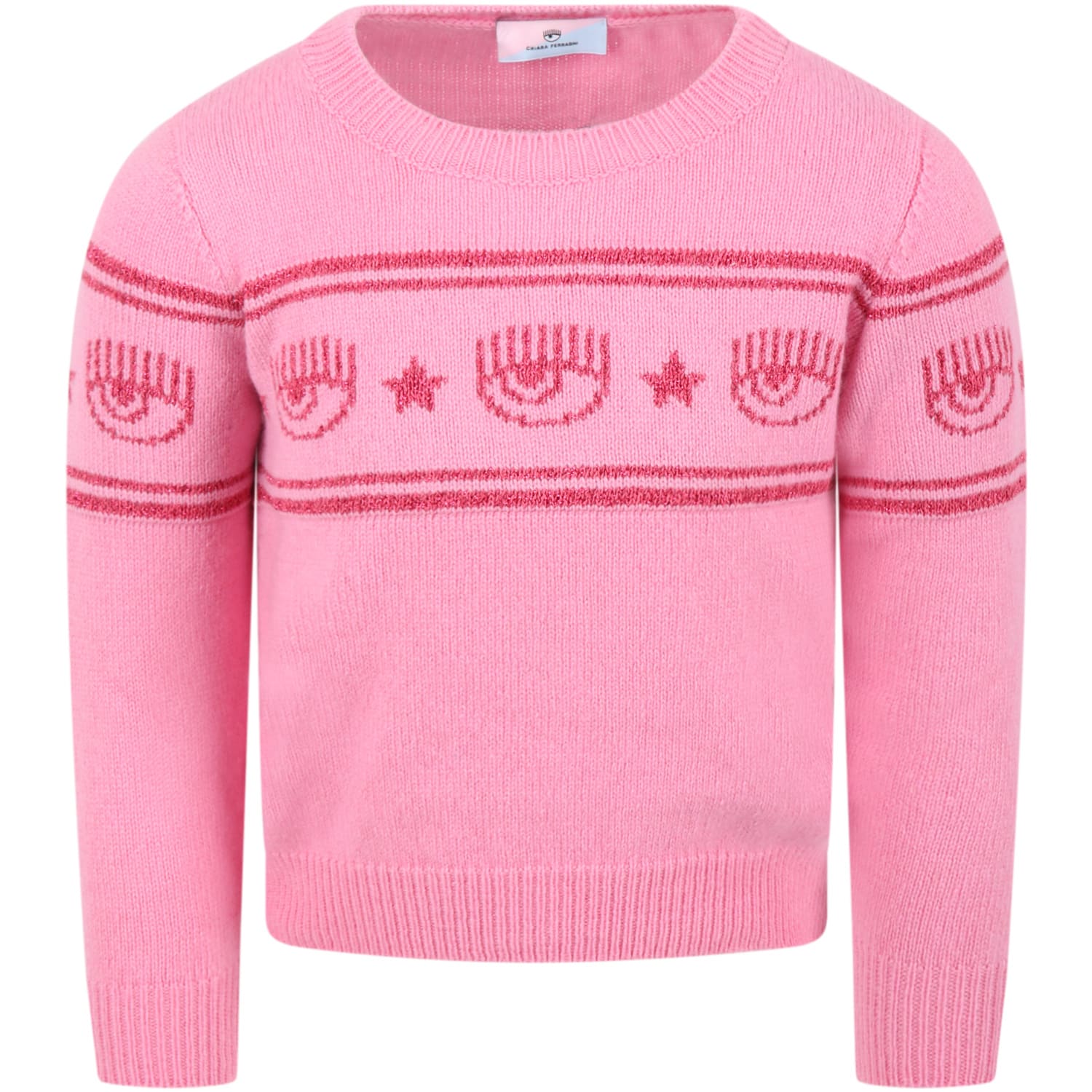 Shop Chiara Ferragni Pink Sweater For Girl With Eyelike