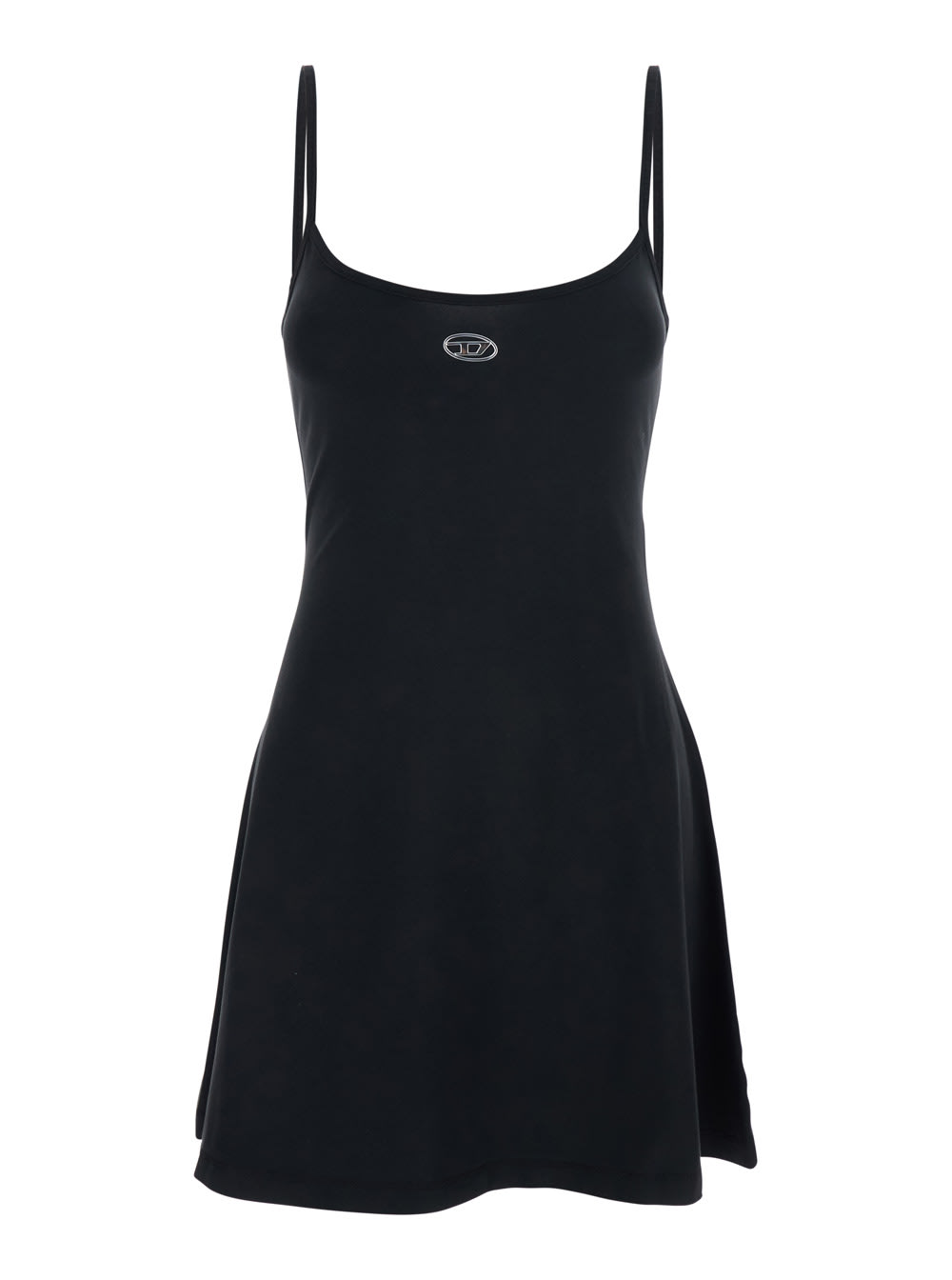 Diesel Black Dress With Thin Straps And D-logo Plaque On The Front In Cotton Woman