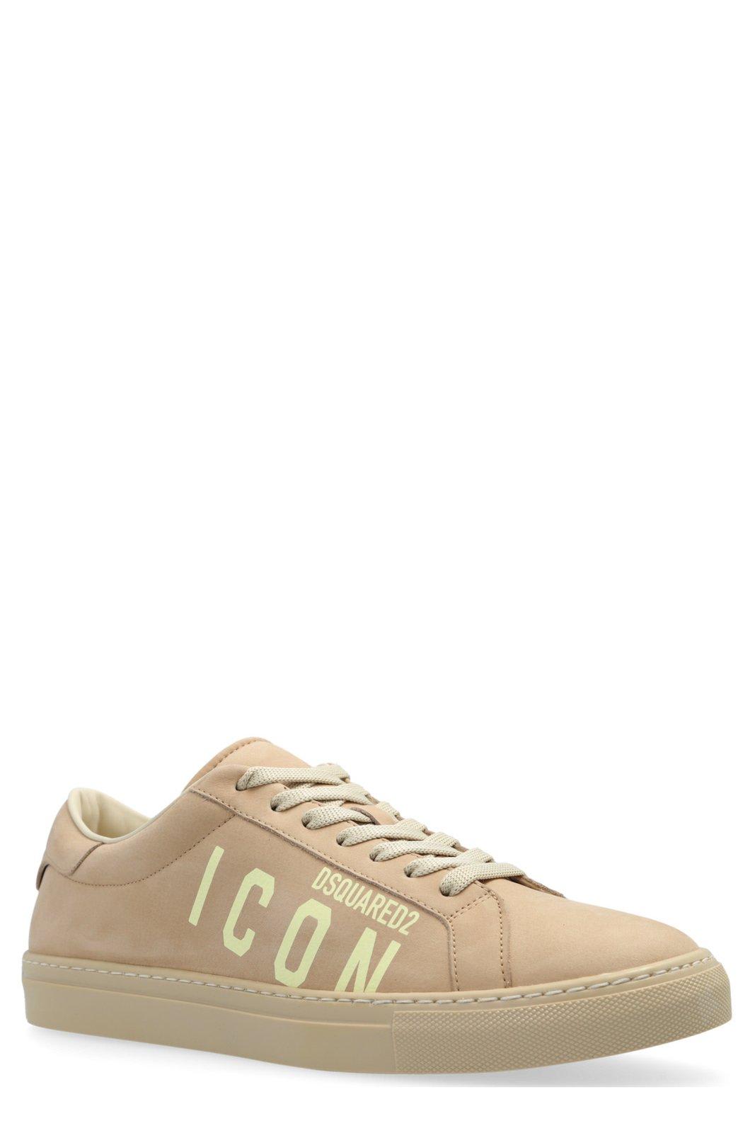 Shop Dsquared2 Logo Printed Low-top Sneakers In Beige Panna