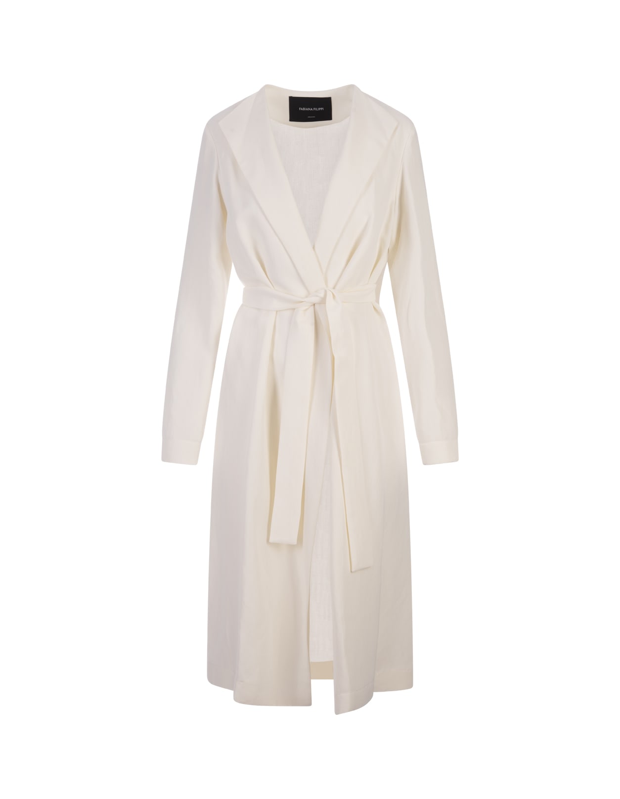 White Linen And Viscose Trench Coat