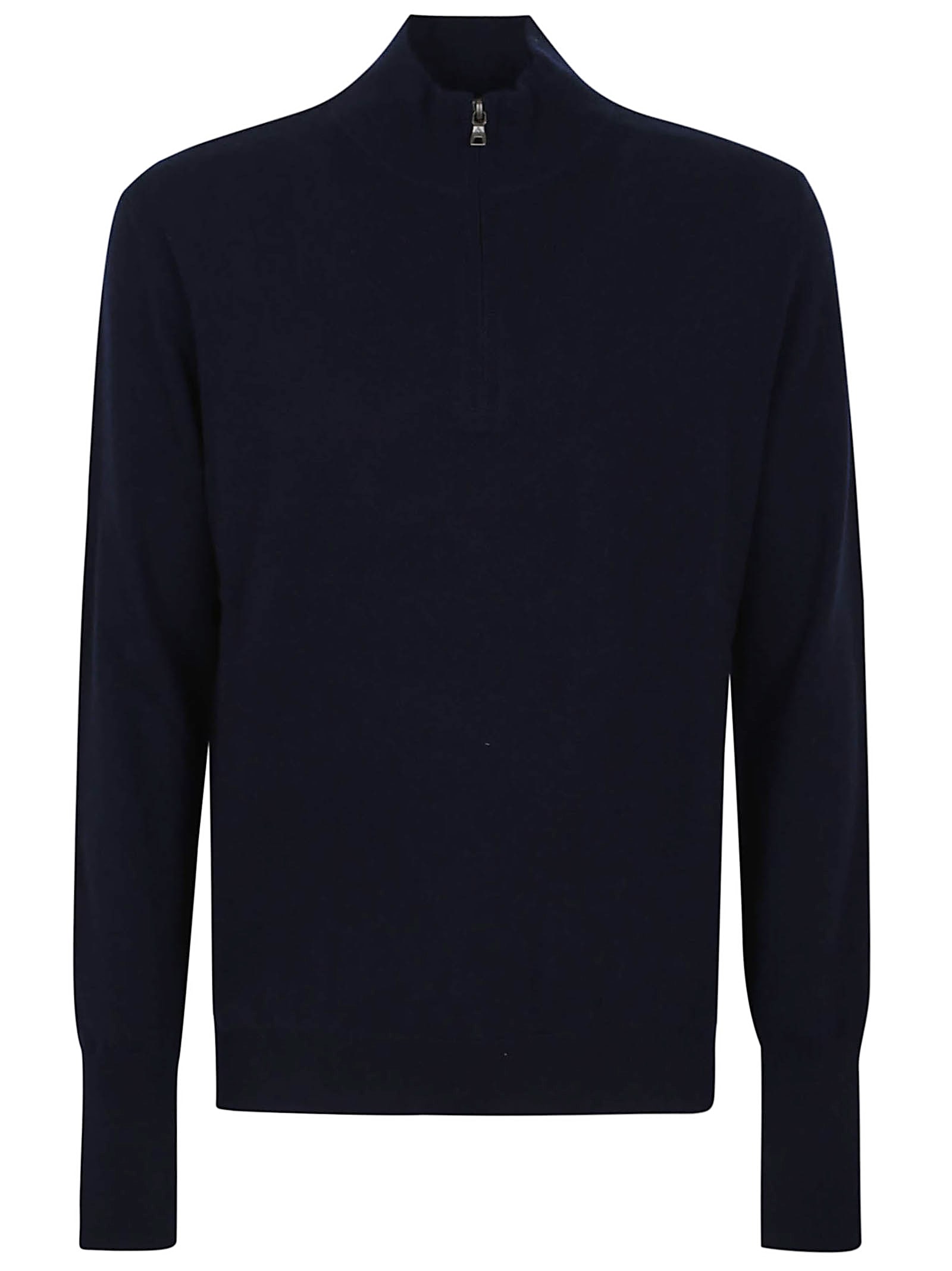 Ballantyne Half-zip Cashmere Pullover With Ribbed Detailing In Blue