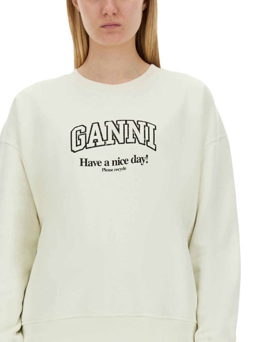 Shop Ganni Sweatshirt With Logo In Panna