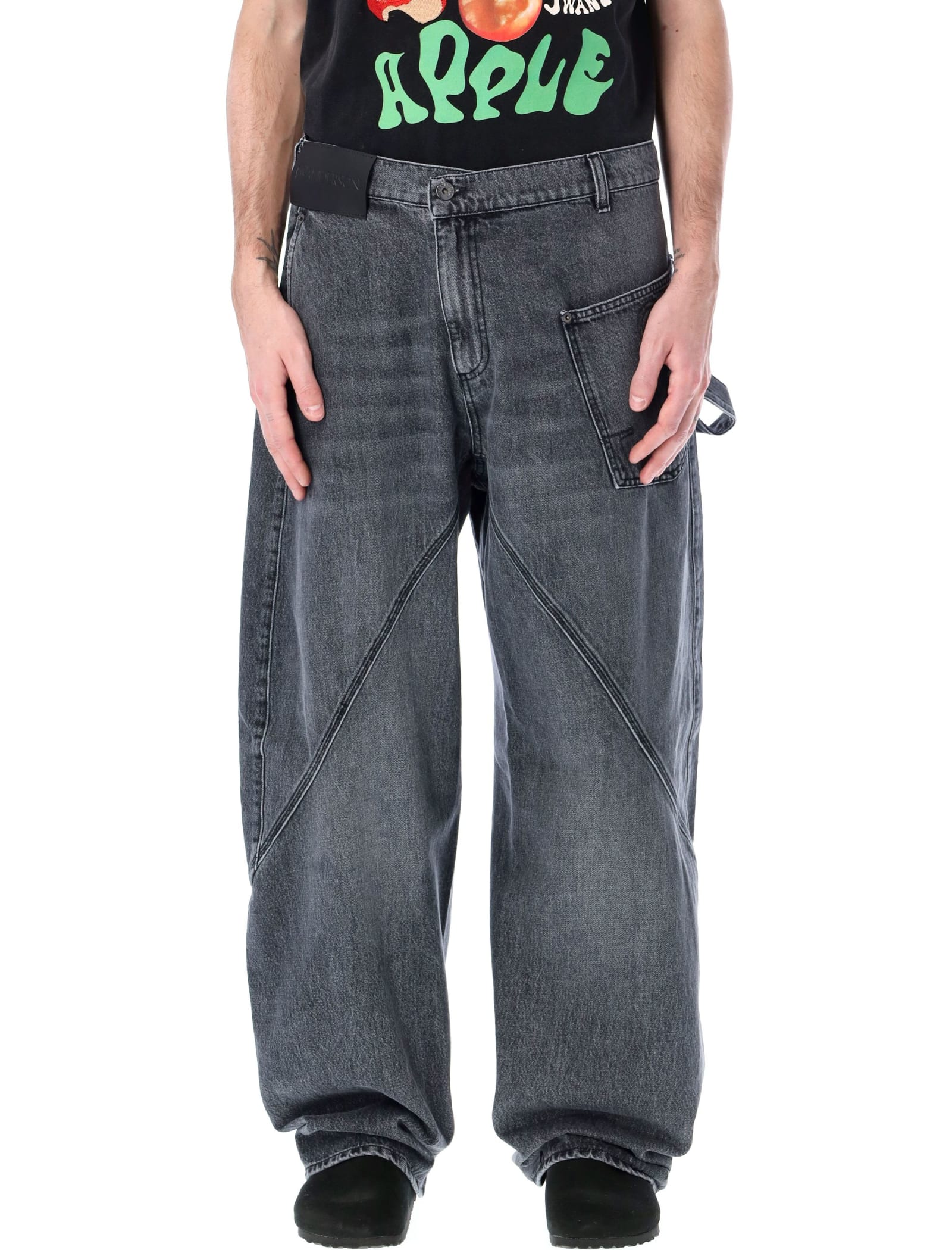 Shop Jw Anderson Twisted Workwear Denim Pants In Grey