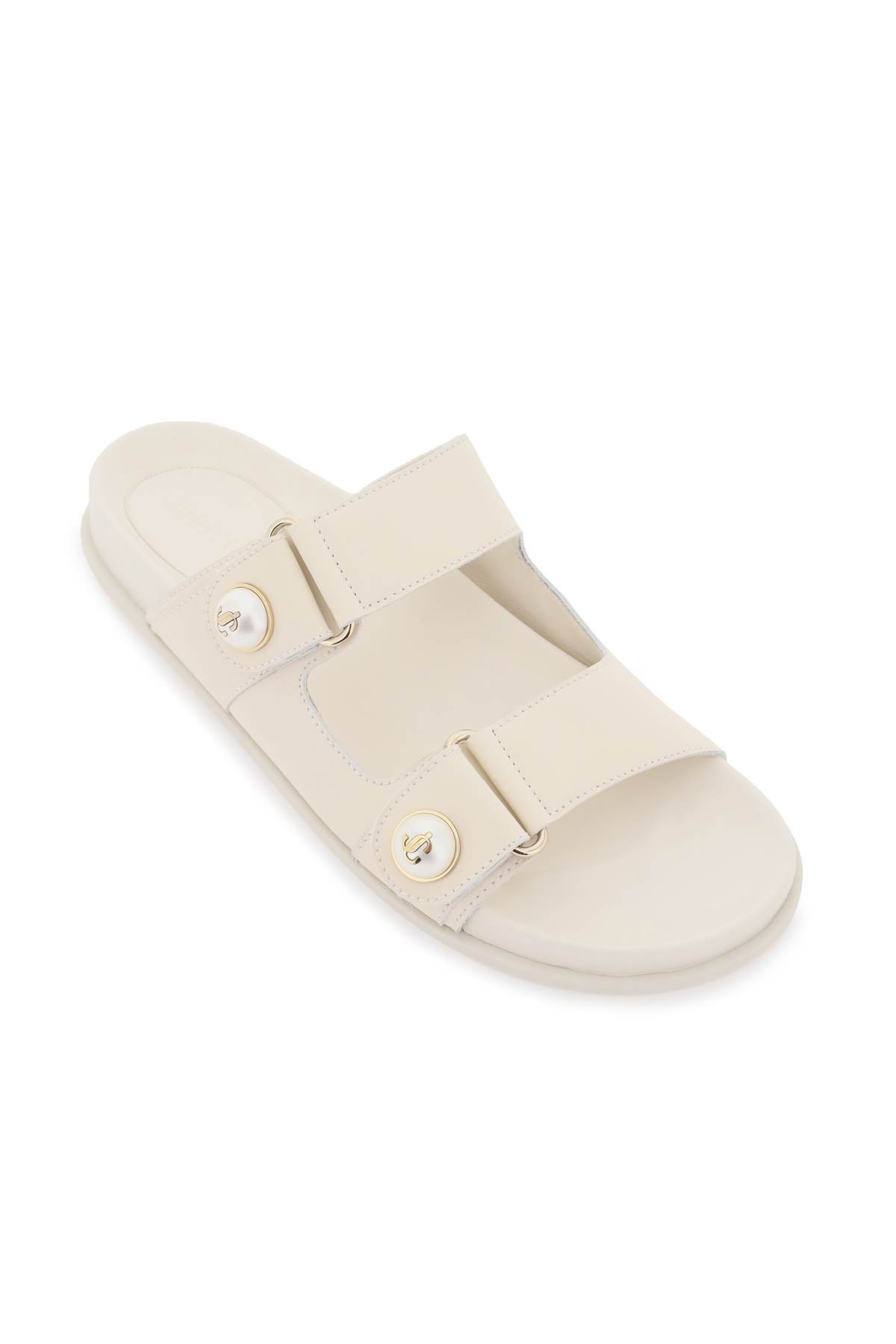 Jimmy Choo Fayence Faux Pearl-embellished Leather Slides In White