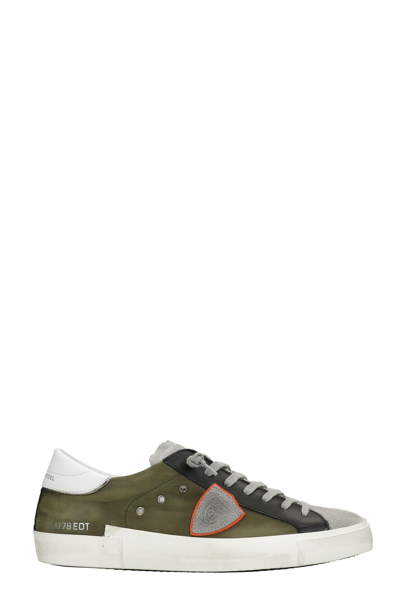 Philippe Model Prsx Sneakers In Green Suede And Fabric