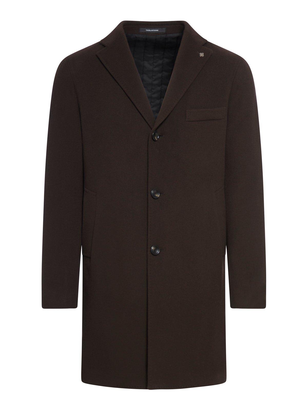 Shop Tagliatore Pocketed Single-breasted Coat In Brown