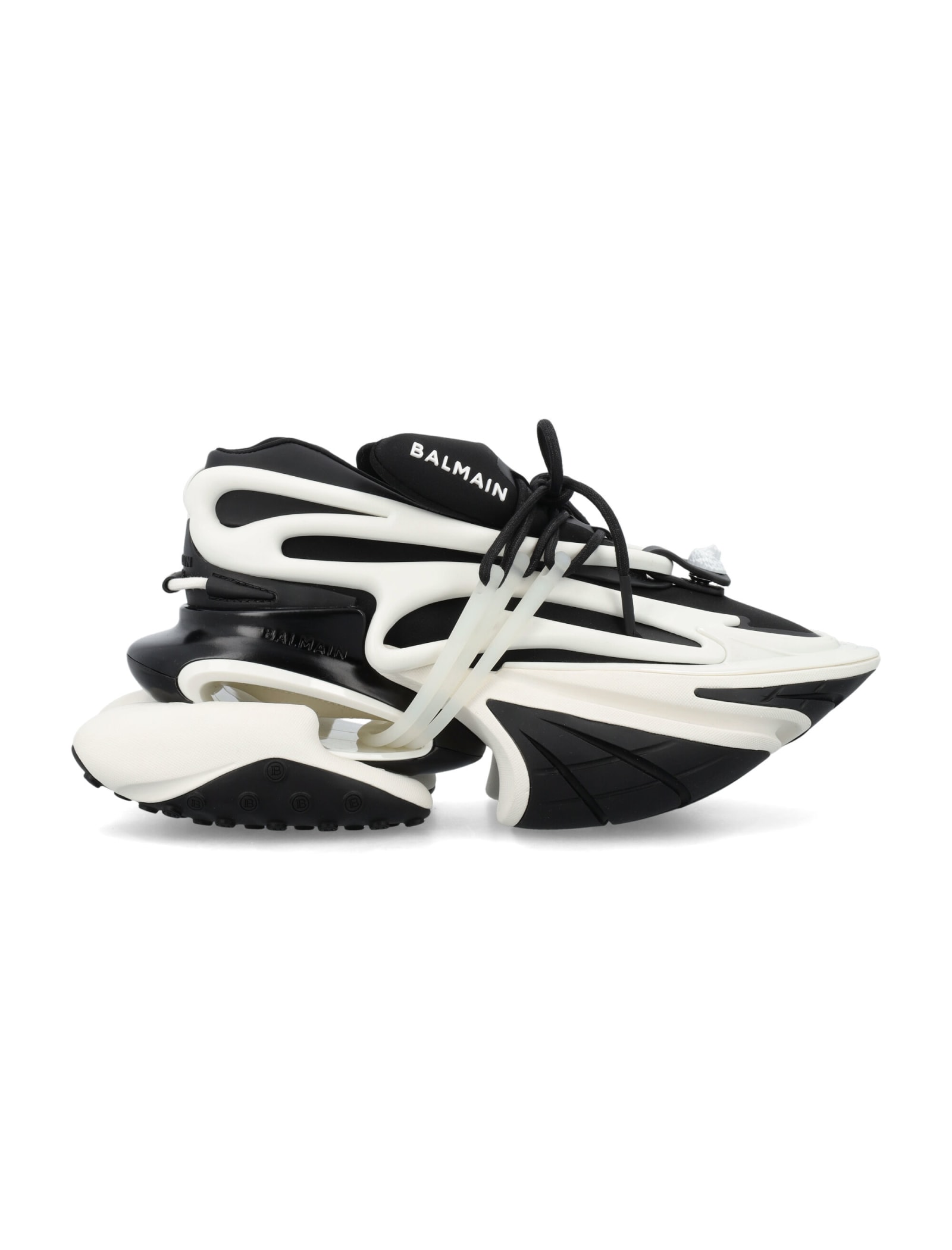 Balmain Unicorn Trainers In Two-tone Neoprene And Leather In Black/white
