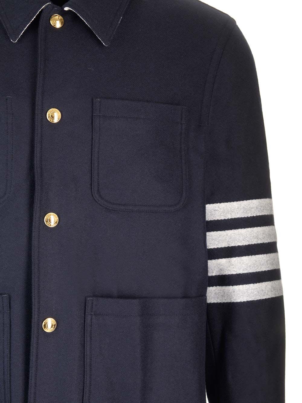 Shop Thom Browne Wool Cashmere 4-bar Utility Jacket In Blue