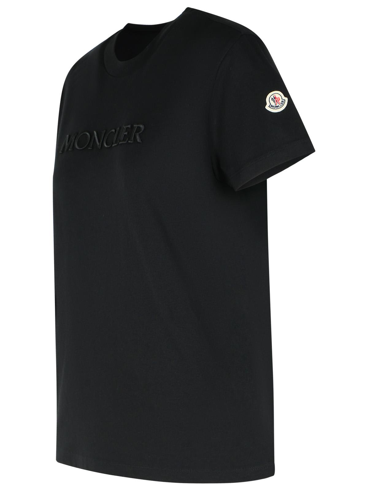 Moncler Black T-shirt With Embroidered Logo On The Front And Logo Patch On The Sleeve In Cotton Woma In Black