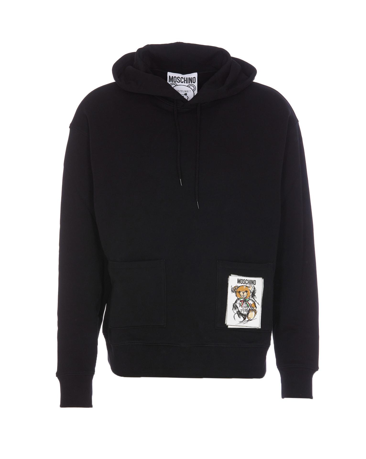 Shop Moschino Drawn Teddy Bear Hoodie In Black