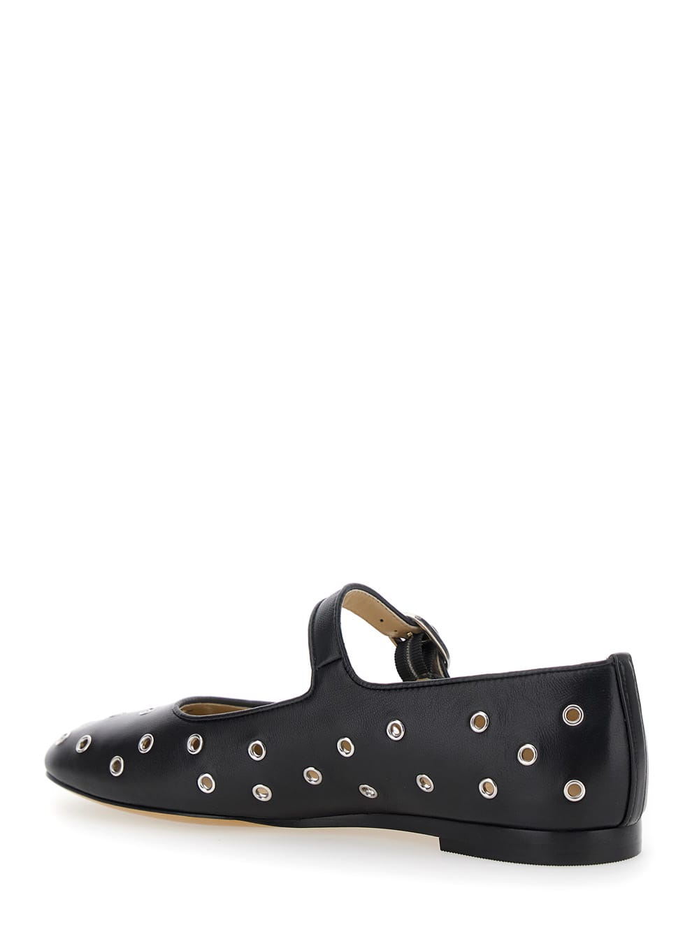 Shop Le Monde Beryl Mary Jane Black Ballerinas With Eyelets In Leather Woman