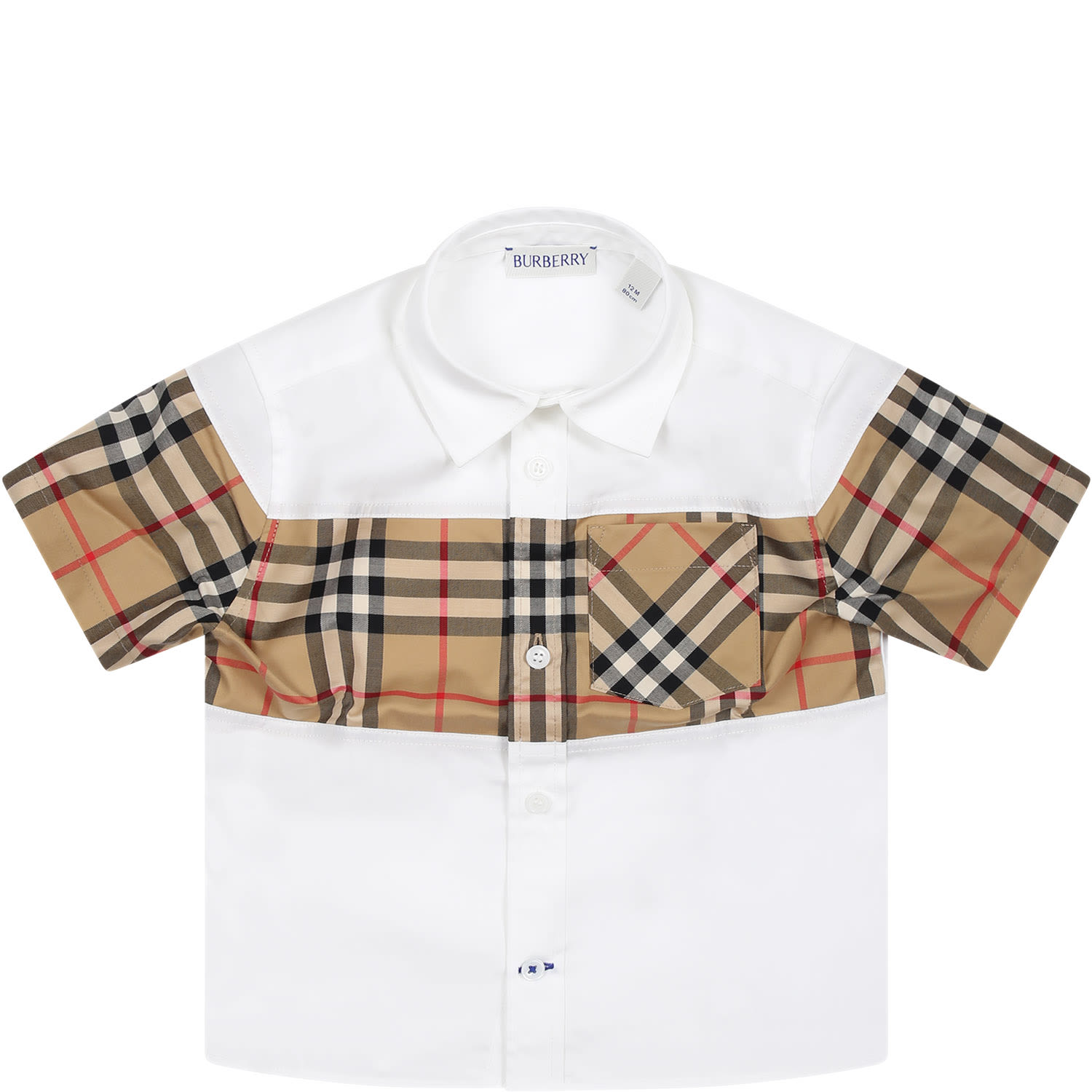 Burberry White Shirt For Baby Boy With Iconic Vintage Check