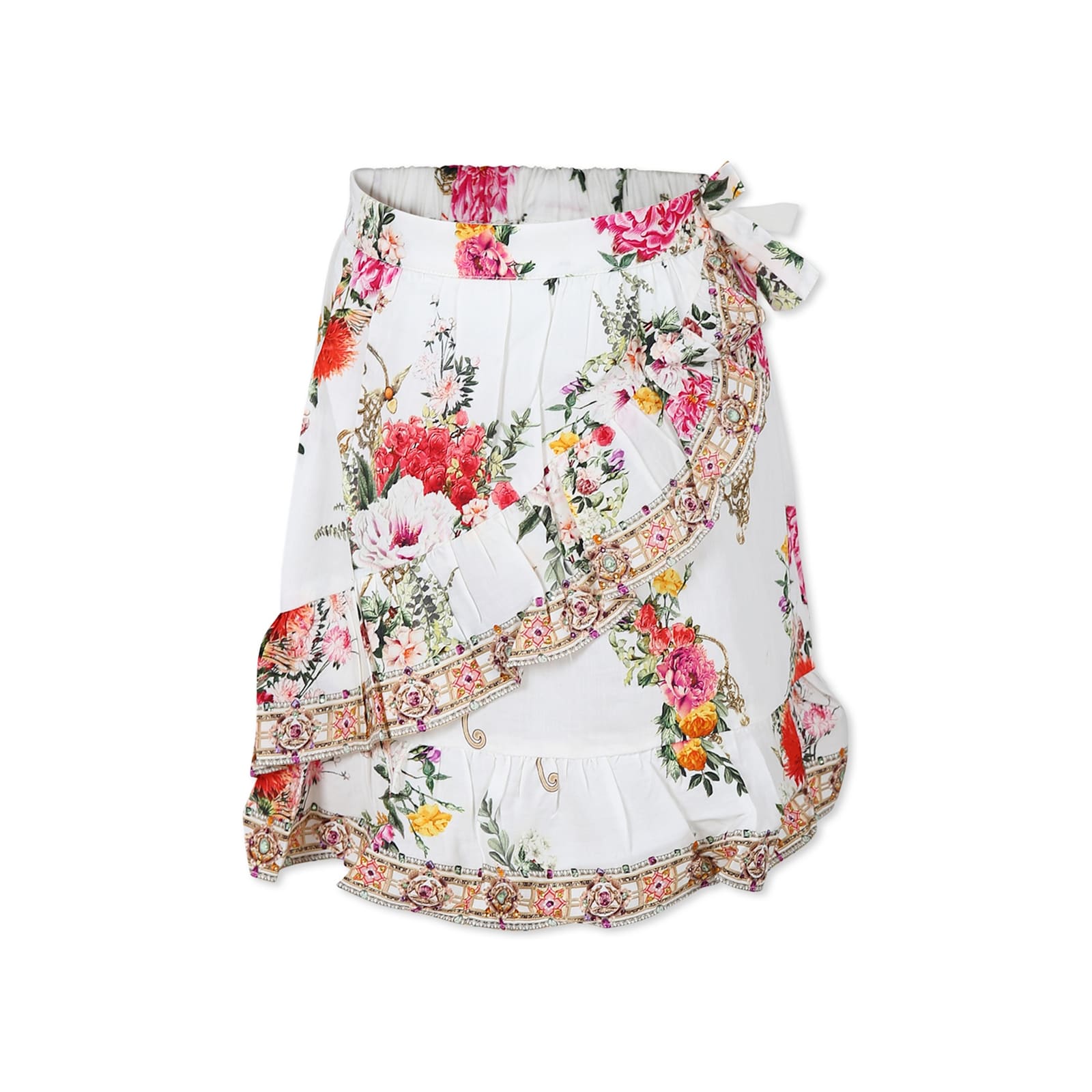 CAMILLA IVORY SKIRT FOR GIRL WITH FLORAL PRINT