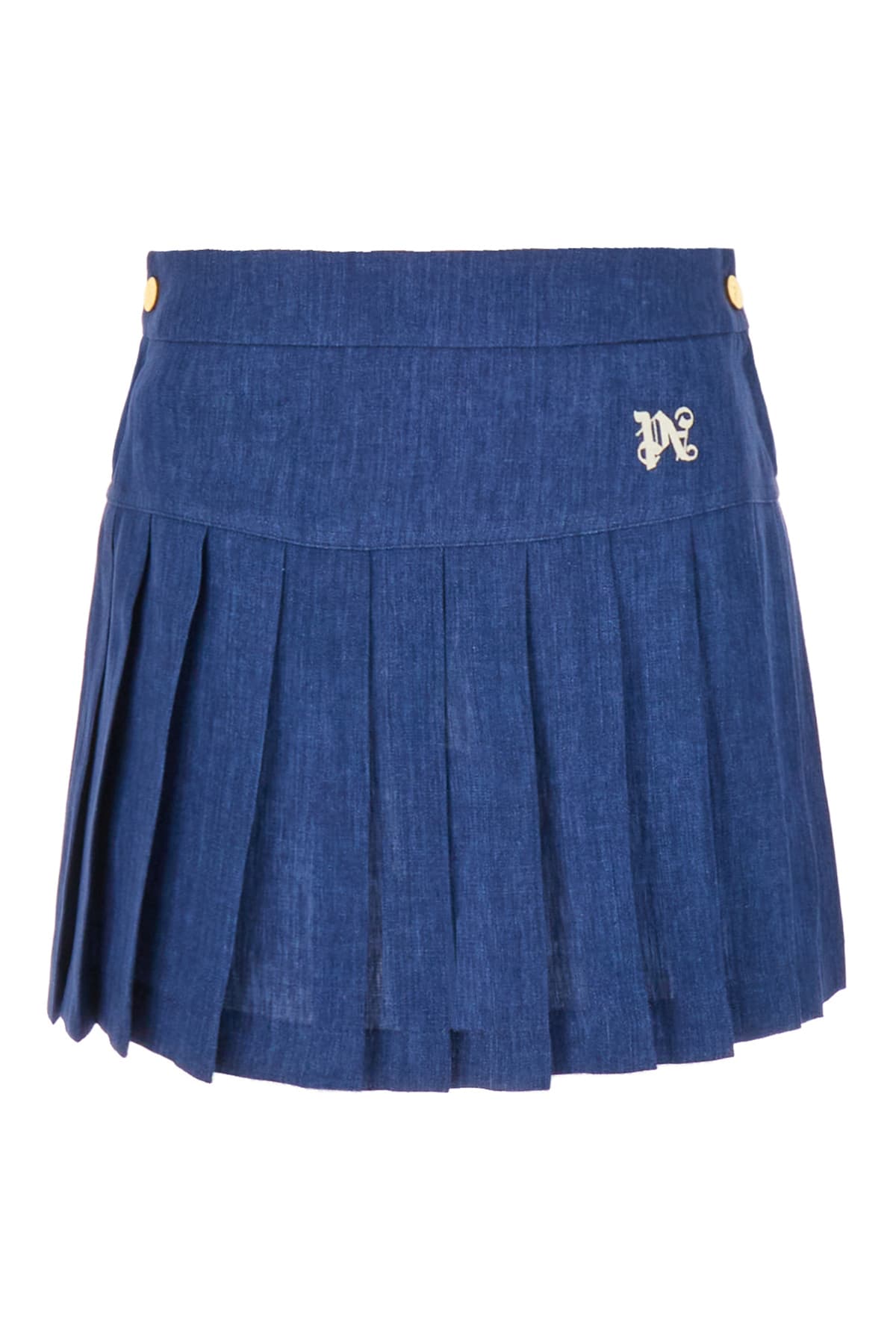 Palm Angels Denim Blue Linen Miniskirt In 4903