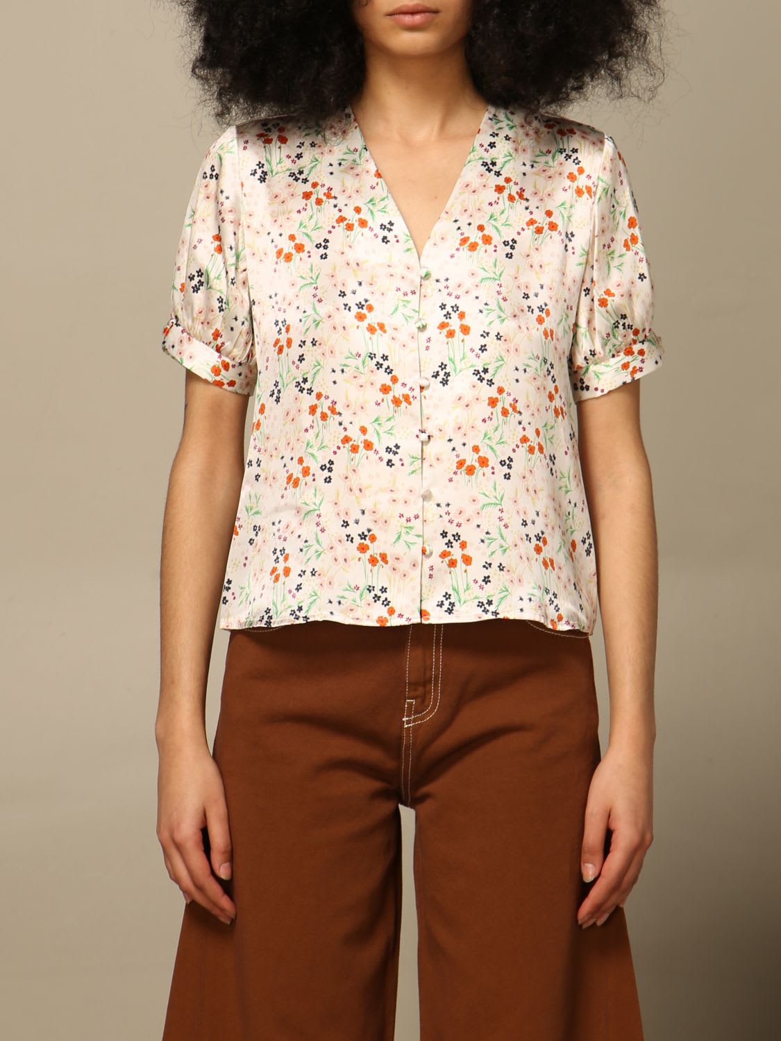 Lautre Chose Top Lautre Chose V-neck Shirt In Patterned Silk