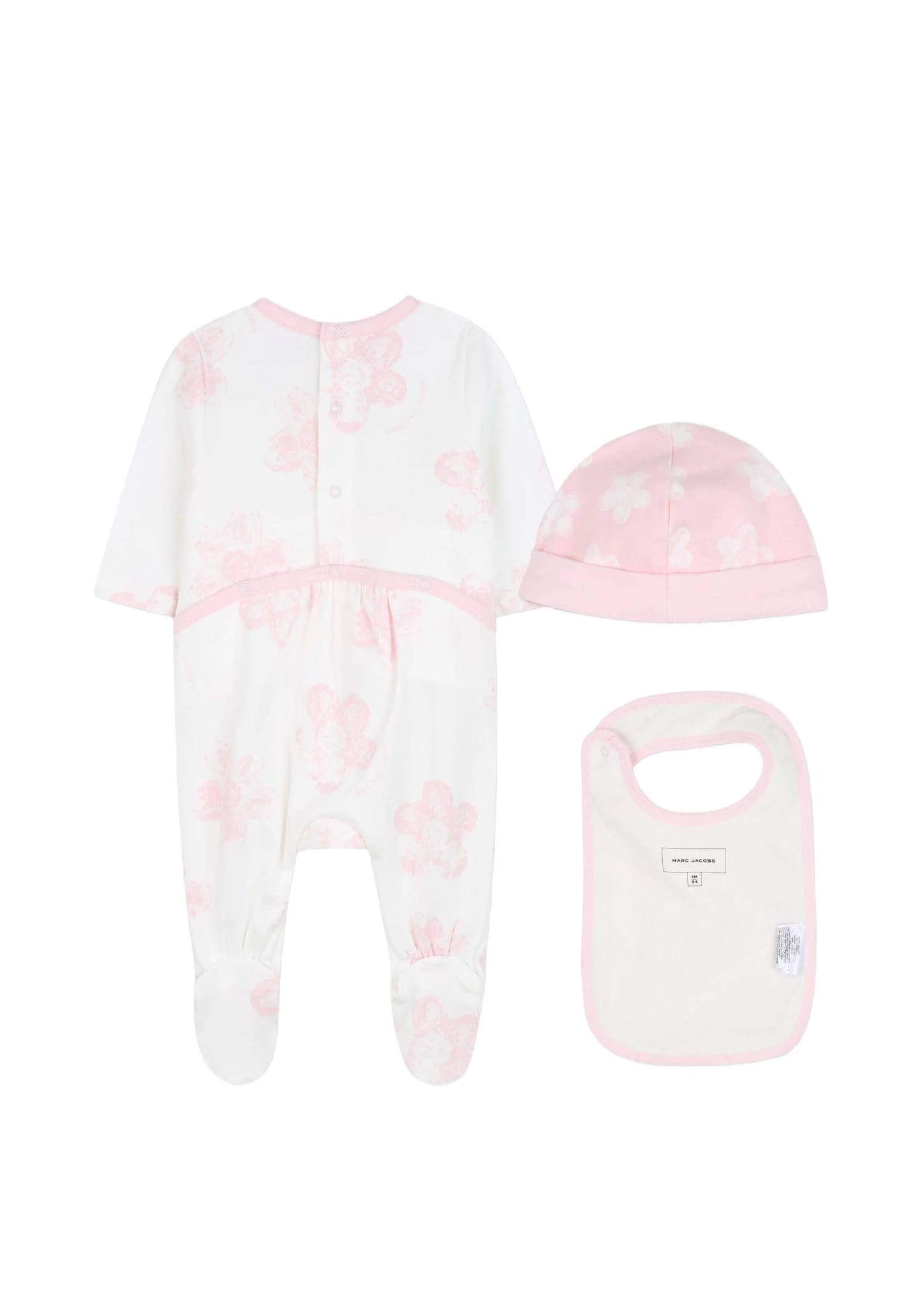 Marc Jacobs Pink Babaygrow For Baby Girl With Flowers In Pink