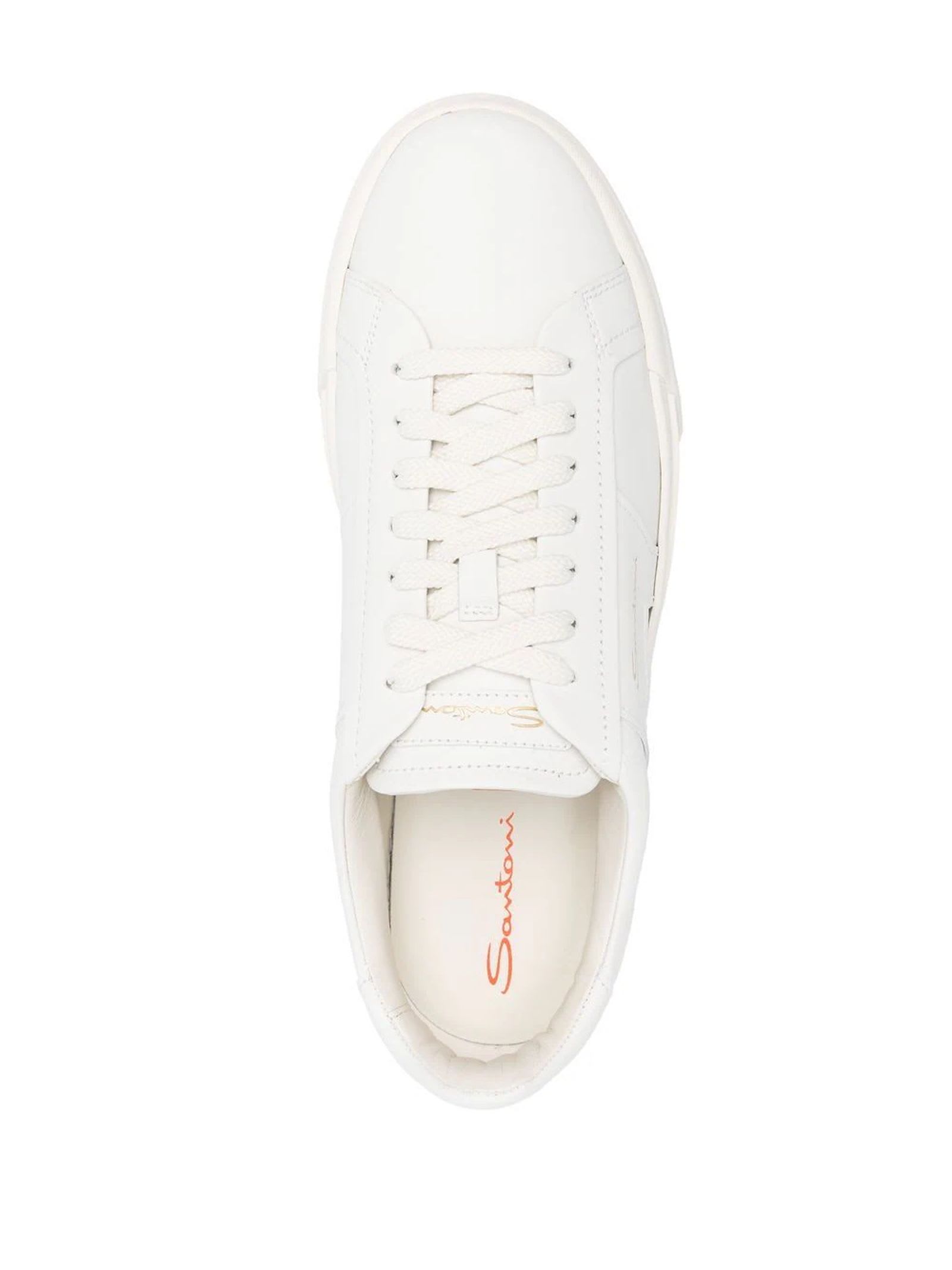 Shop Santoni White Leather Sneakers
