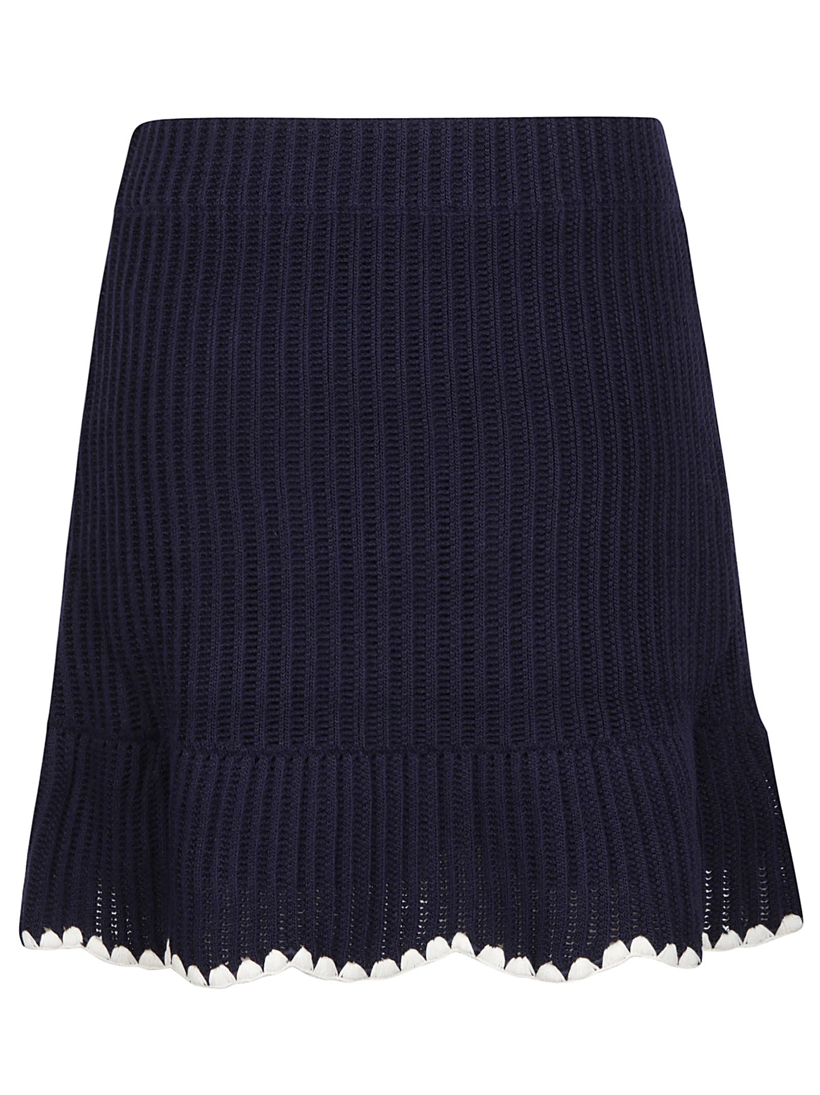 Shop Self-portrait Crochet Contrast Trim Mini Skirt In Navy