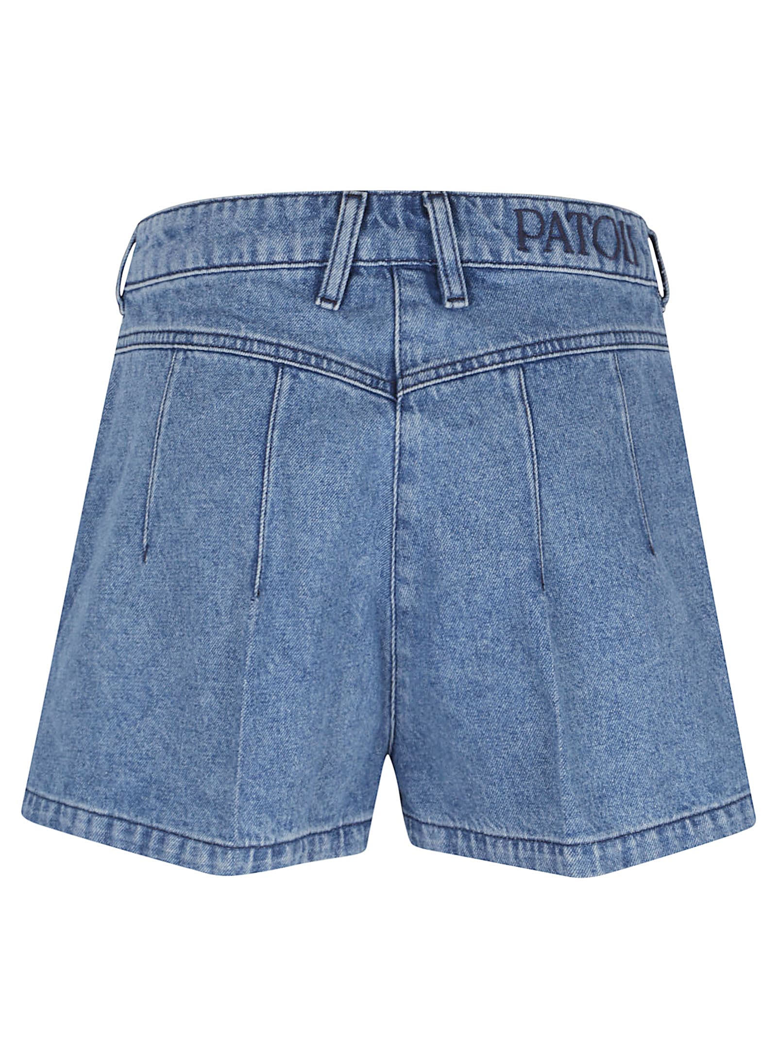 Patou High Waist Denim Shorts With V-shaped Seam