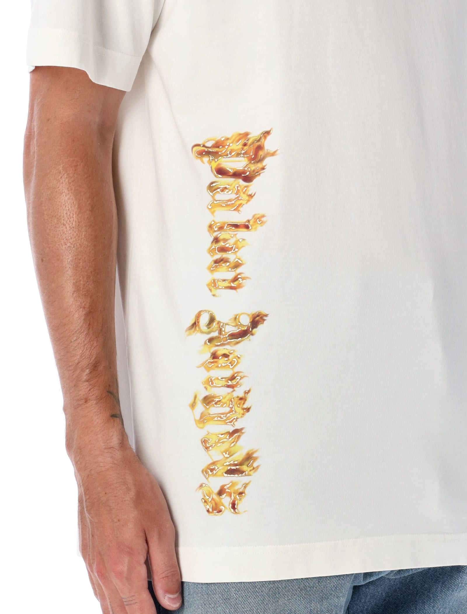 Shop Palm Angels Burning Palm T-shirt In White Gold