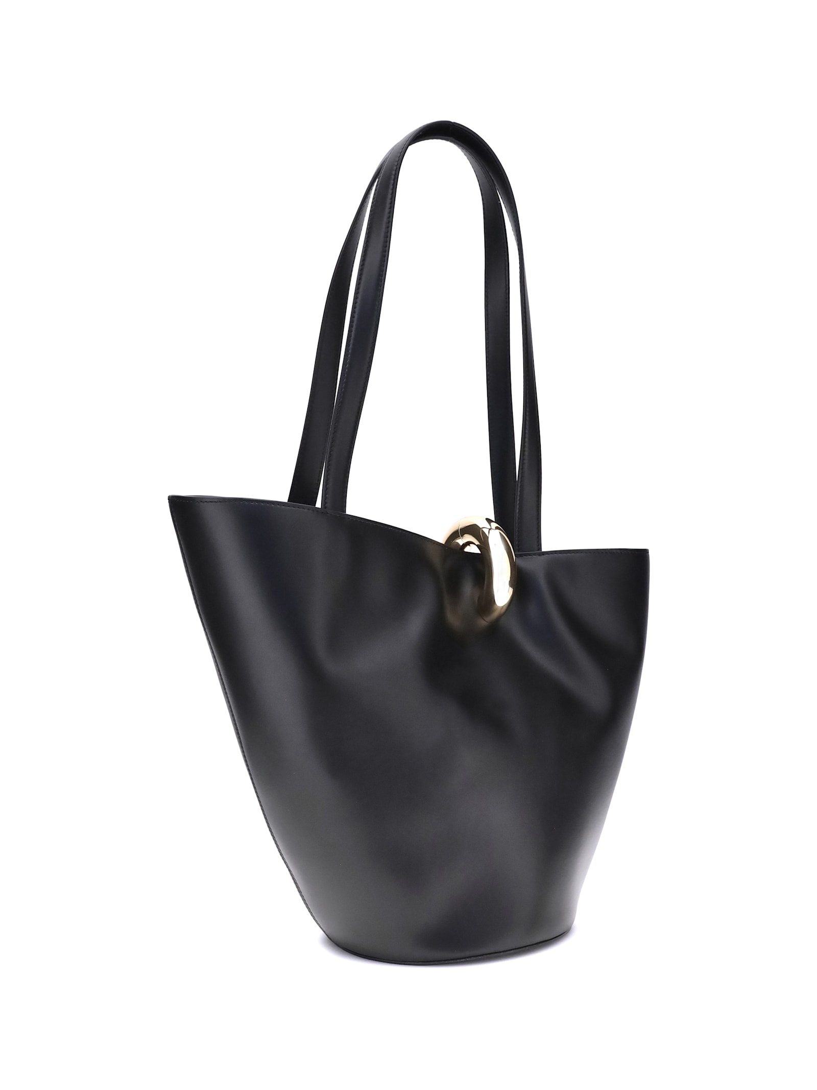 Jacquemus Structured Black Leather Shoulder Bag With Gold Hardware In Black
