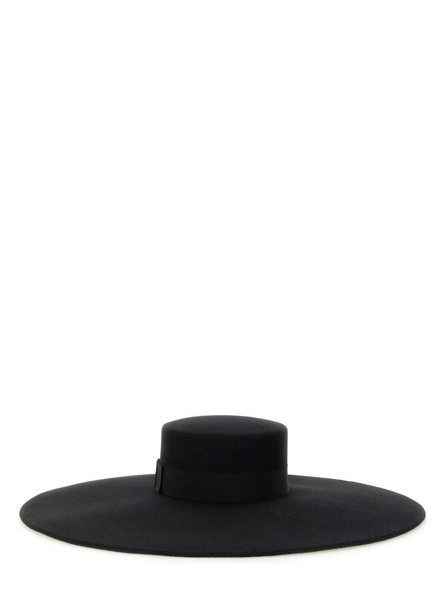 Nina Ricci Wide Brim Black Wool Felt Large Capeline In Black